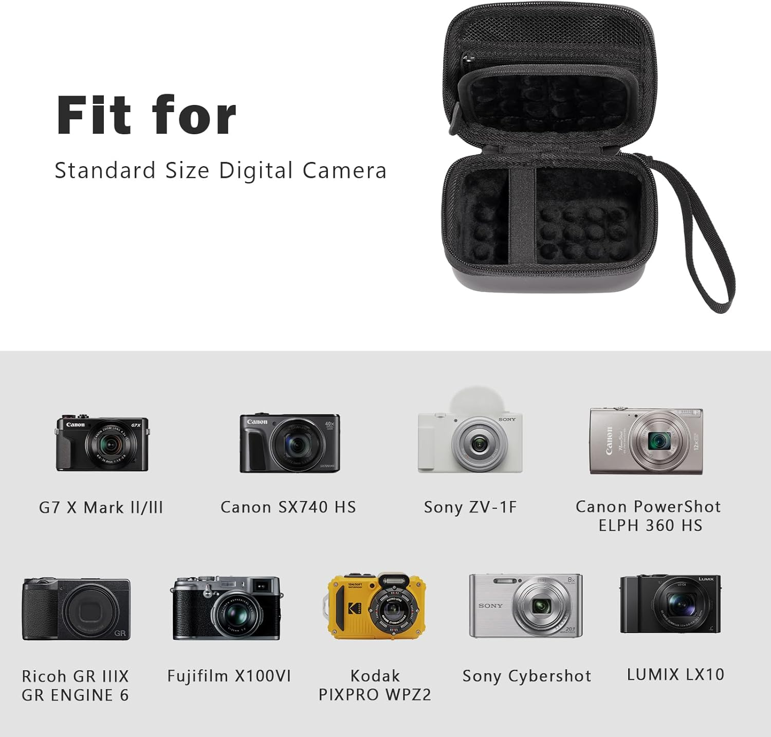 Procase Hard Shell Digital Camera Case for Canon G7X Mark III Mark II, Sony Cybershot, Powershot SX740, Ricoh GR III, Kodak Pixpro, Compact 4K Vlogging Small Cameras Travel Carrying Storage Bag -Black - Black image number 6