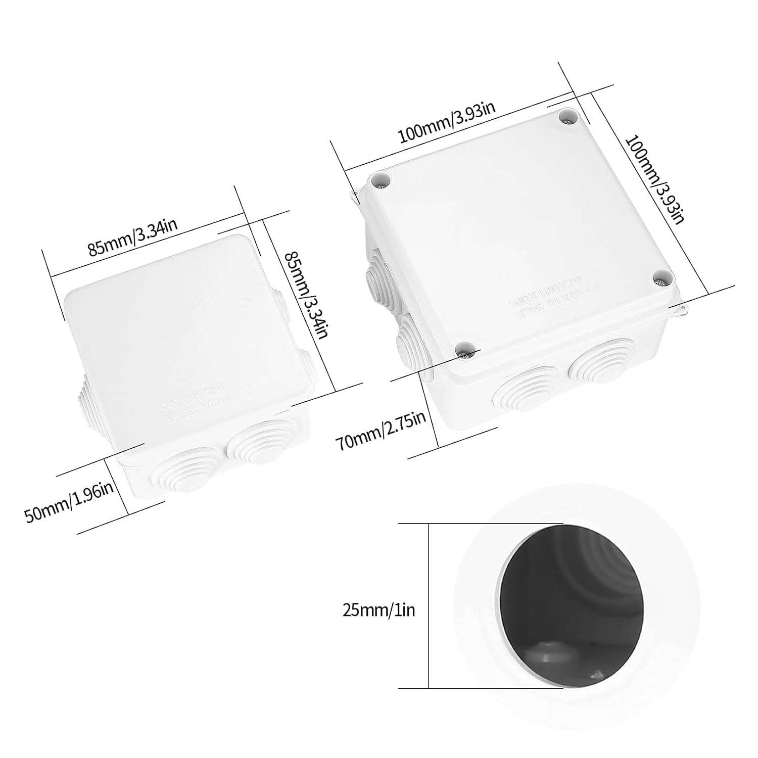 4 Pcs Junction Boxes IP65/IP55 Waterproof, White ABS Plastic Dustproof Electrical Project Enclosure Boxes, Universal Outdoor Electrical Boxes Cable Connectors for Electronics Cables, 2 Sizes