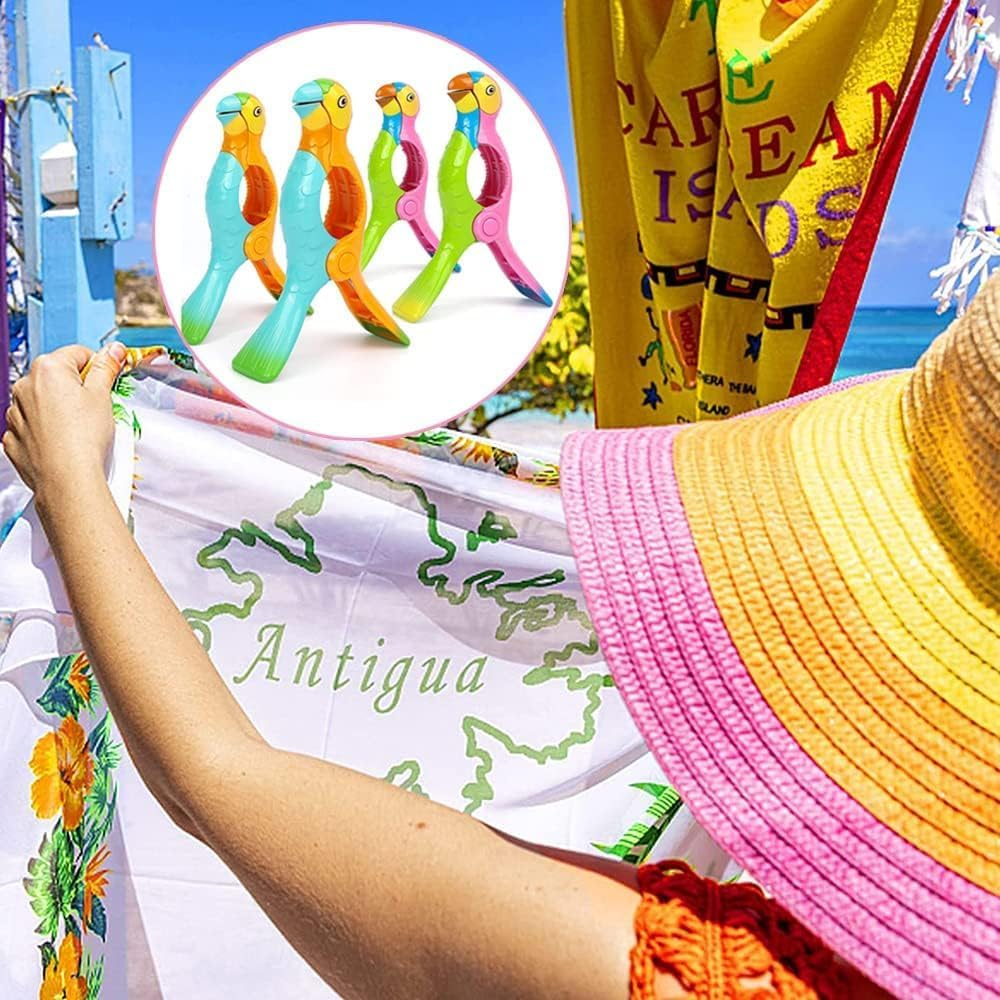 4 Pcs Beach Towel Clips, Lounge Chairs Clips, Parrot Towel Clips for Beach Chairs, Strong Towel Clips for Keep Your Cloth or Towel from Blowing for Cruise, Beach, Patio, Pool image number 2