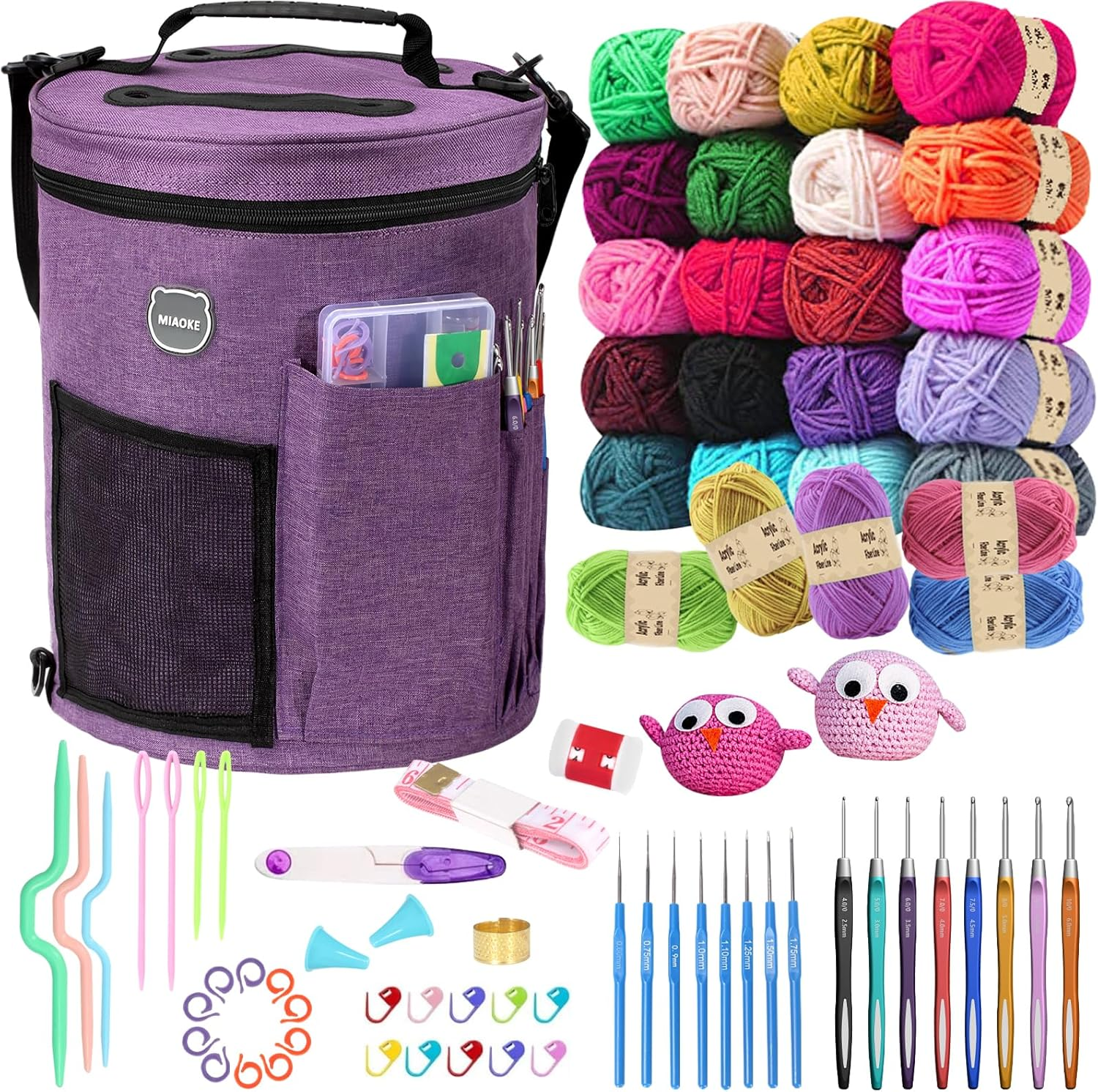 MIAOKE 79Pc Crochet Kit, Large Knitting Bag Yarn Storage Organizer, Crocheting Starter Kits with Waterproof Bag, Beginner Knitting Accessories Set, for Beginners Adults Travel Crochet Supplies