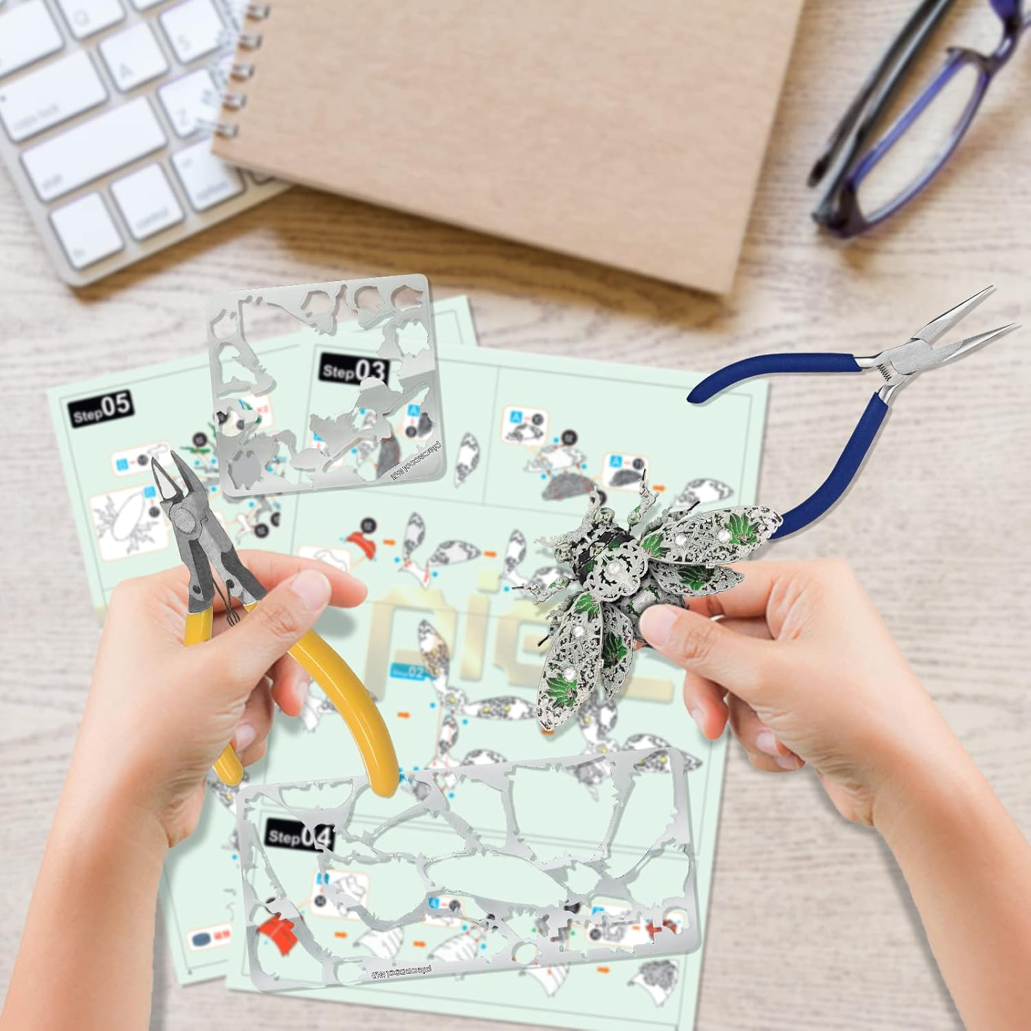 Piececool Metal 3D Puzzles for Adults, Cicada 3D Model Building Kits Insect Themed Animal Fashion Brooch Assembling DIY Crafts Creative Gifts - 6Pcsperlot image number 3