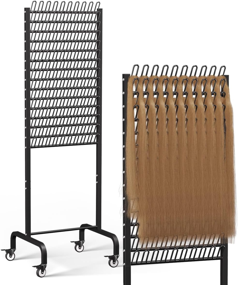 Tigerden 150 Pegs Braiding Hair Rack, Adjustable Hair Separator Stand with Wheels, Hair Extension Holder for Hair Stylists, Braiders, Home, Salon, Beauty School, Black image number 6