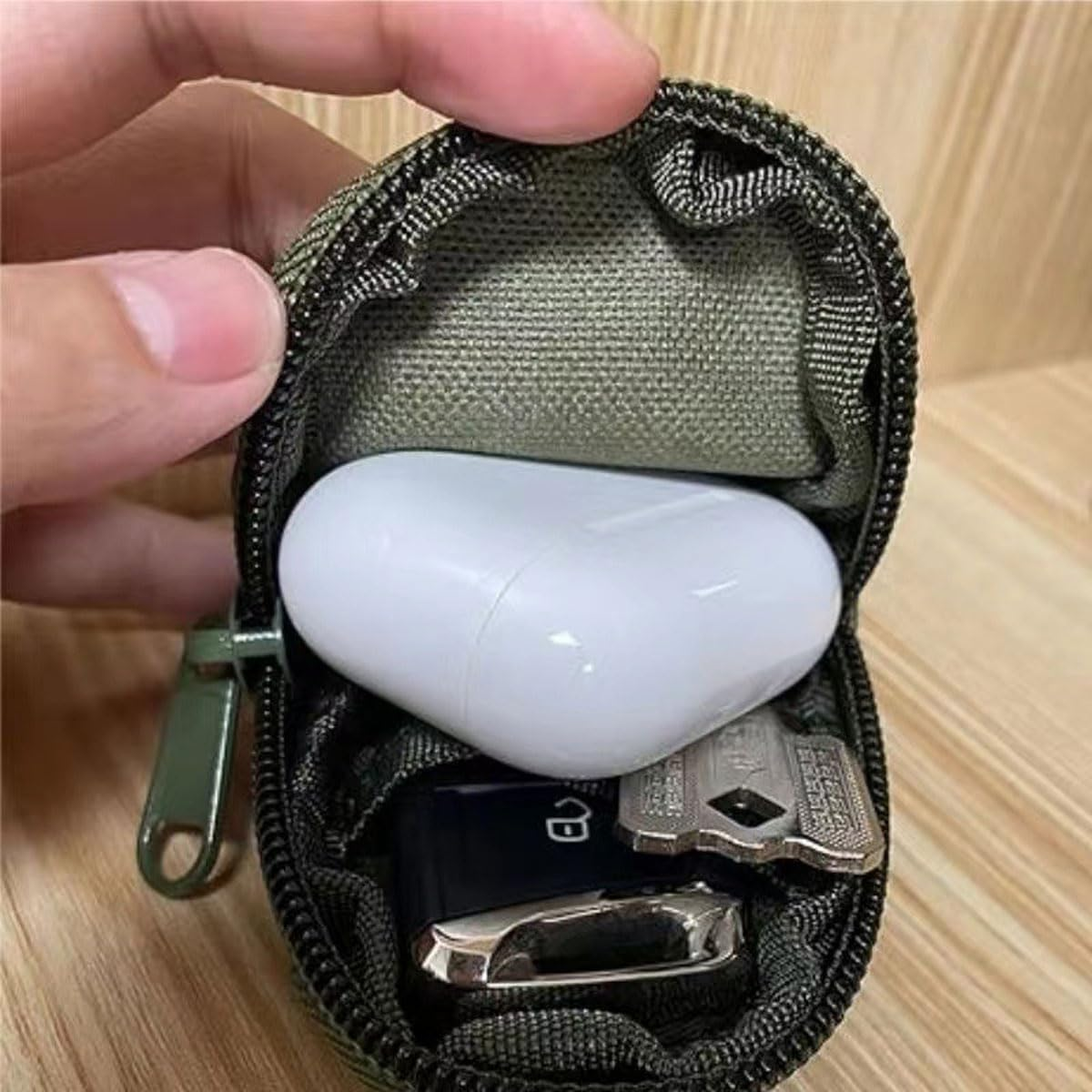 Mkemka Pack of 2 Coin Purse with Zip Purses Nylon Canvas Ring Bag Dog Treat Bag with Carabiner Key Bag image number 3