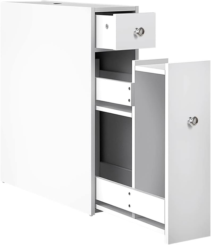 Artiss Bathroom Storage Cabinet, 58Cm Height Cupboard Side Table Corner Shelf Wall over Toilet Roll Storages Cabinets Unit Home Furniture Organiser Accessories, Slim Space Saving White image number 6