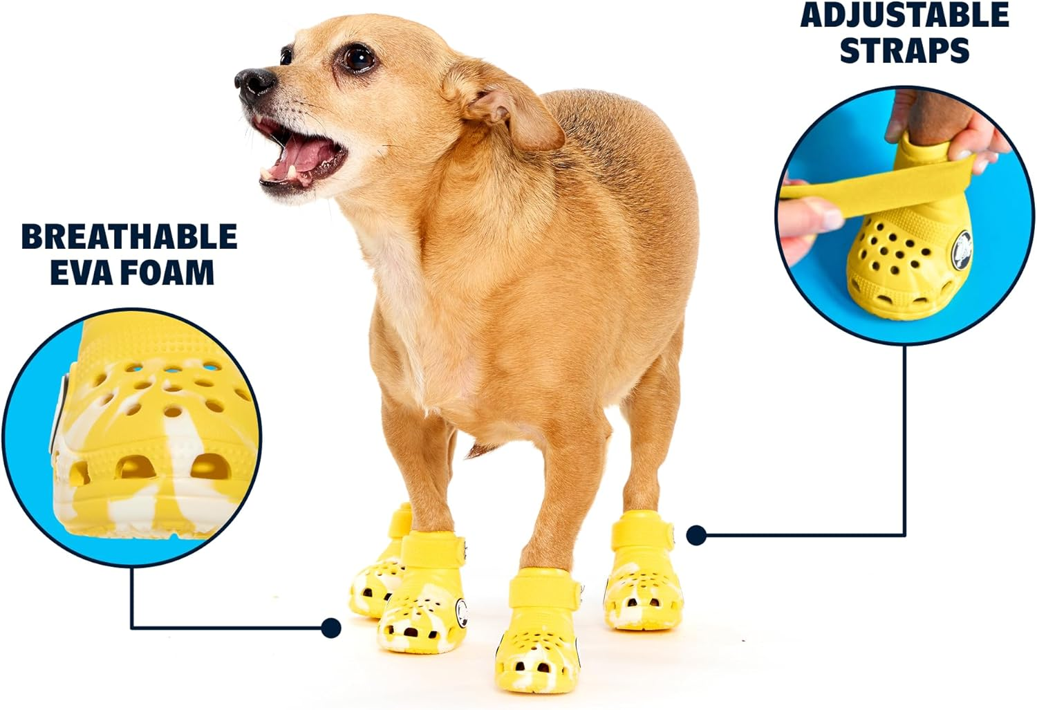 Barkbox Yellow Crocs Dog Shoes - Booties for Small Dogs 15-25 Lbs | EVA Foam with Adjustable Strap, Breathable, Glow-In-Dark image number 3