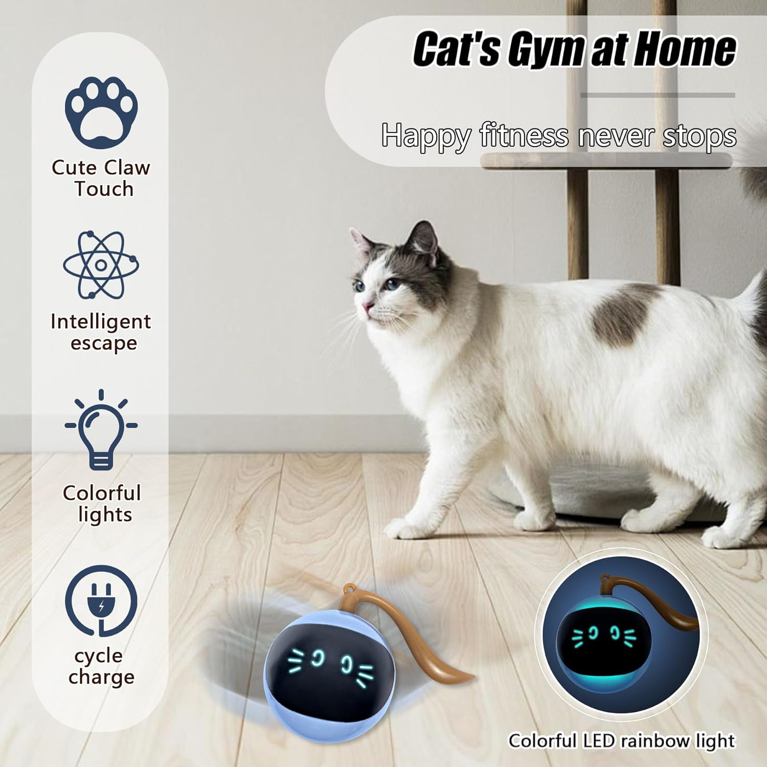 Oiuyamn Interactive Pet Toys Ball, Smart Pet Ball Fast Rolling in Pouch, Motion Activated Chirping Pet Toy, Hide and Seek Kitten Toy image number 3