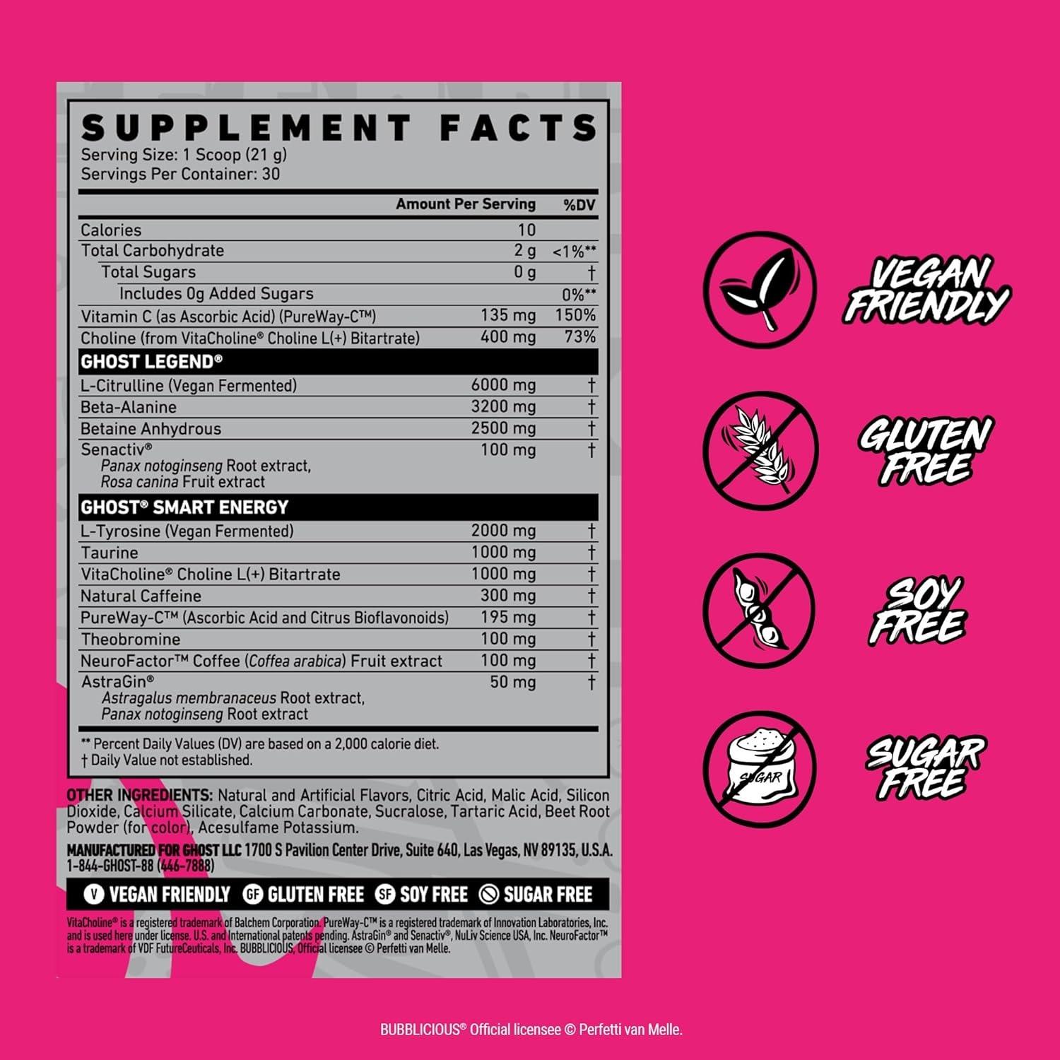 Ghost Lifestyle Legend V4 Bubbilicious Strawberry Splash Pre-Workout Powder 30 Servings image number 2