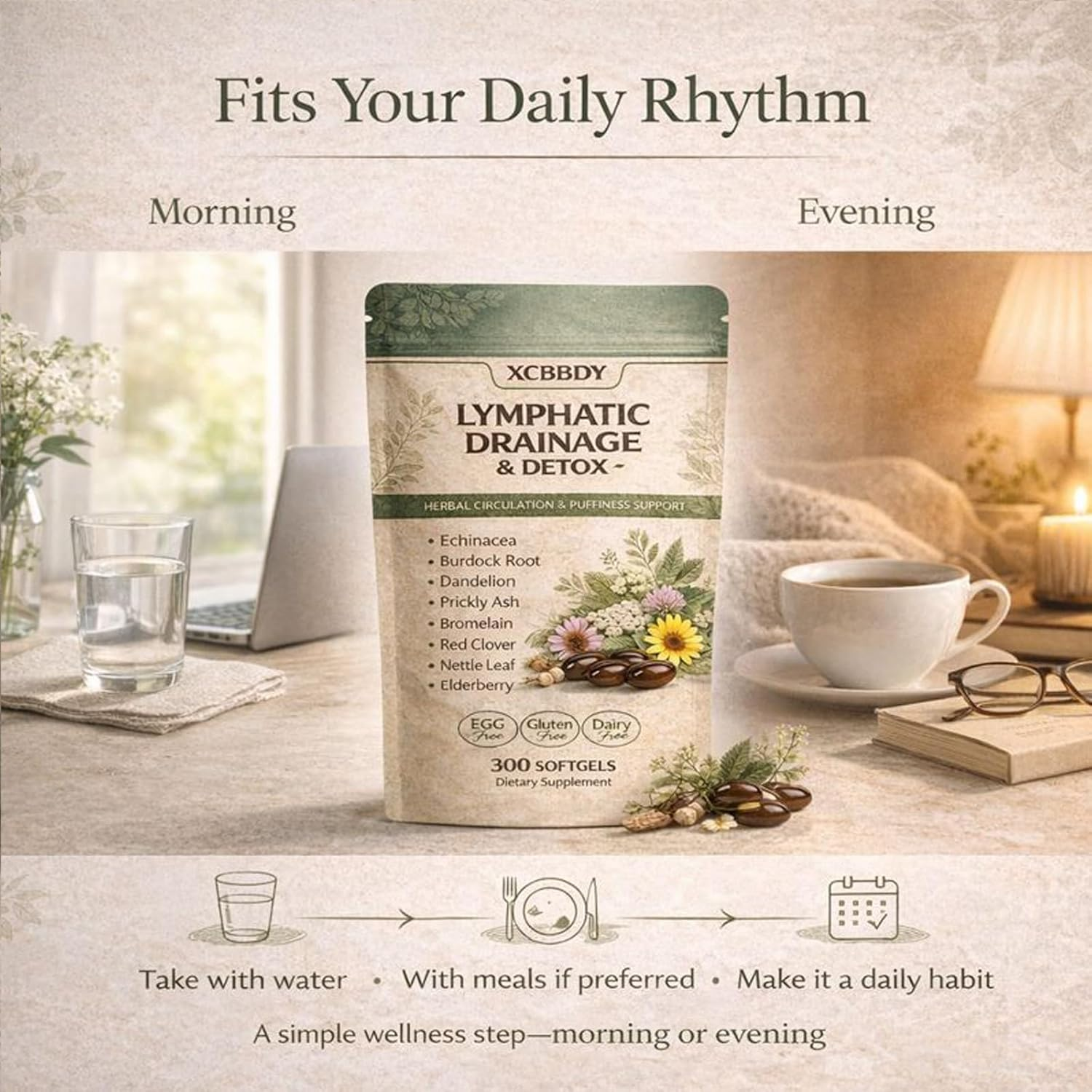 Lymphatic Drainage Soft , Plant-Based Formula for General Body Balance & Everyday Comfort, 300 Ct (1Bag) image number 5