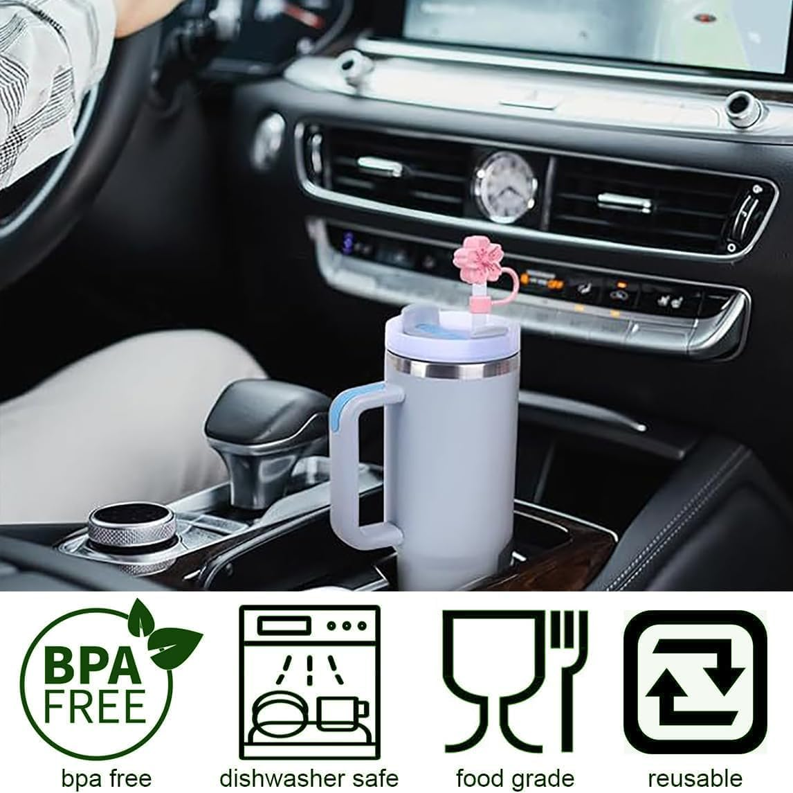 8Pcs Straw Cover Cap for Stanley Cup, Silicone Straw Topper Compatible with 10Mm Stanley 30&40 Oz Stanley Tumbler(Begonia 8Pc image number 2