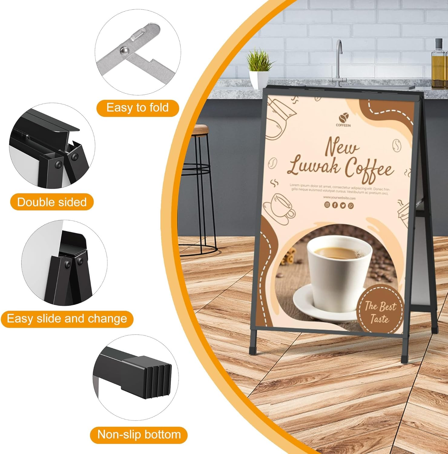 A Frame Sign Holder Outdoor Sandwich Boards Holder 60X90 CM Sidewalk Signs for Businesses Outdoor - Holder Only image number 4