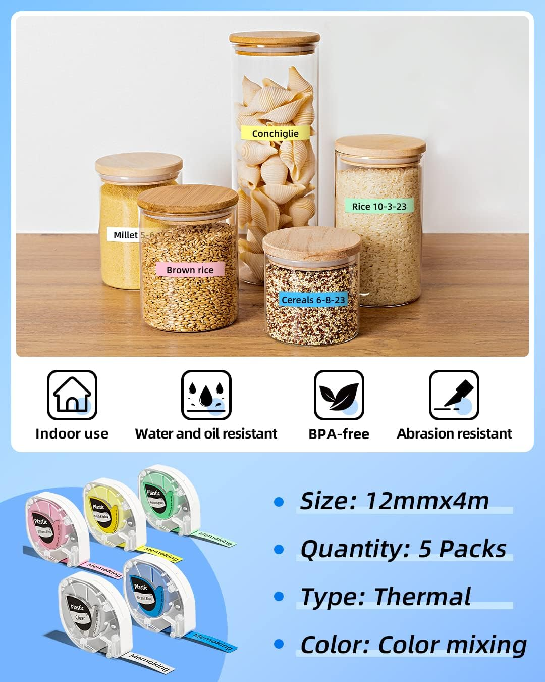 Memoking Label Maker Tape for Letratag, Compatible with Dymo Refills, 12Mm X 4M P12 Pro Label Tape for Letra Tag LT-100H LT-100T Qx50, 5-Pack - Pure-White image number 6