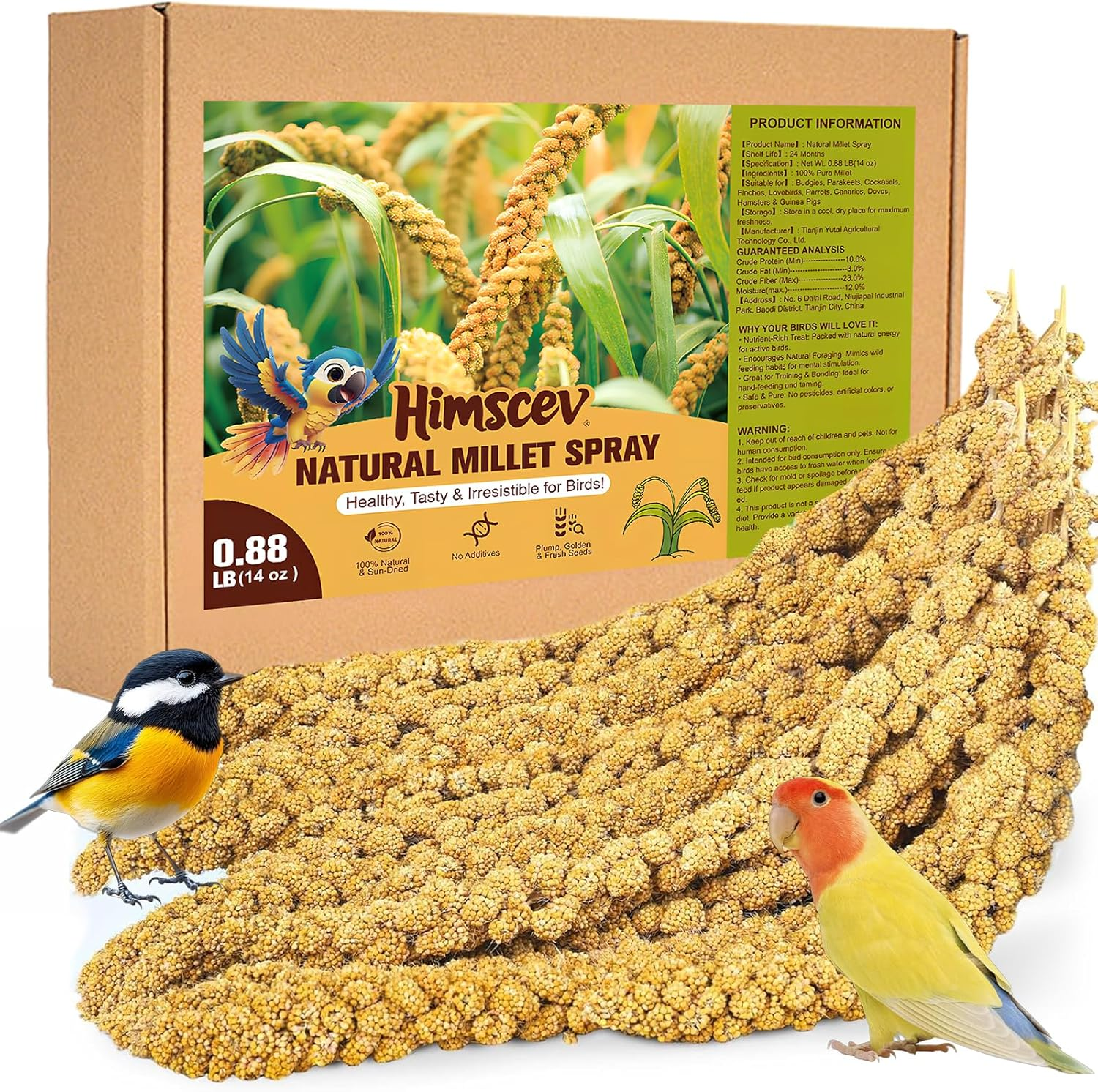 Millet Treat for Birds, Natural Sun-Dried with Stems and Edible Tops for Parakeet, Cockatiel, Budgie, Finches, Parrots, Hamster, Bird Treat