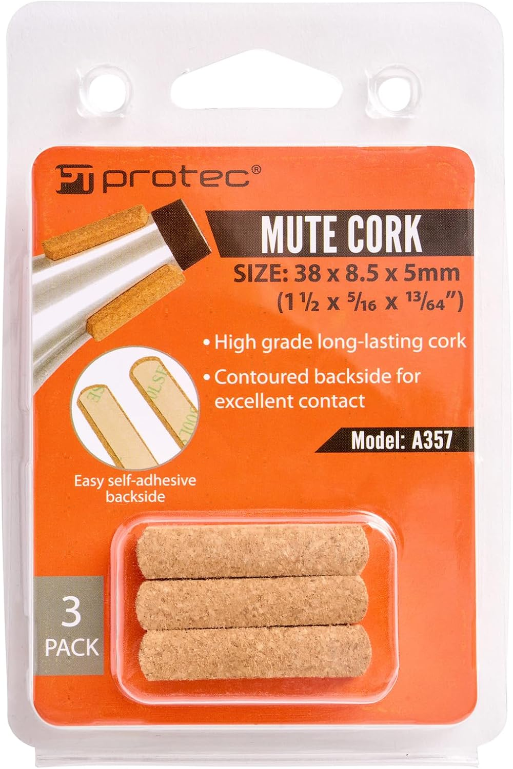 Protec Mute Replacement Cork (3-Pack), 38 X 8.5 X 5Mm, Model A357 image number 4