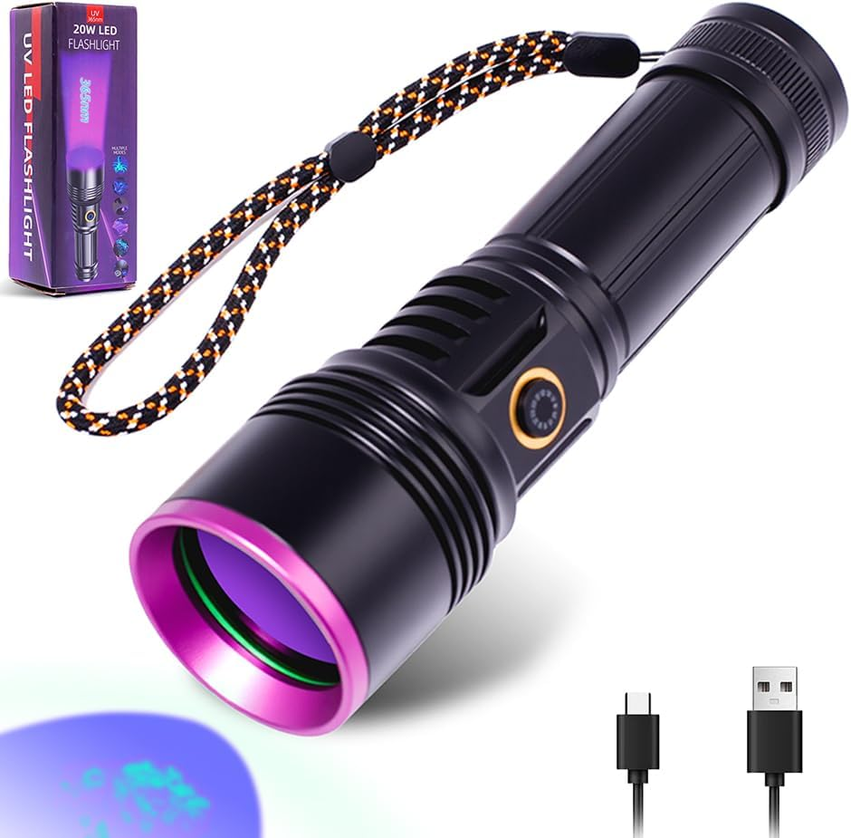 365Nm UV Light Torch, Powerful Black Light Torch With, Rechargeable UV Resin Light, Professional UV Flashlight for Pet Urine Detection, Resin Curing, Rocks, Scorpion image number 6
