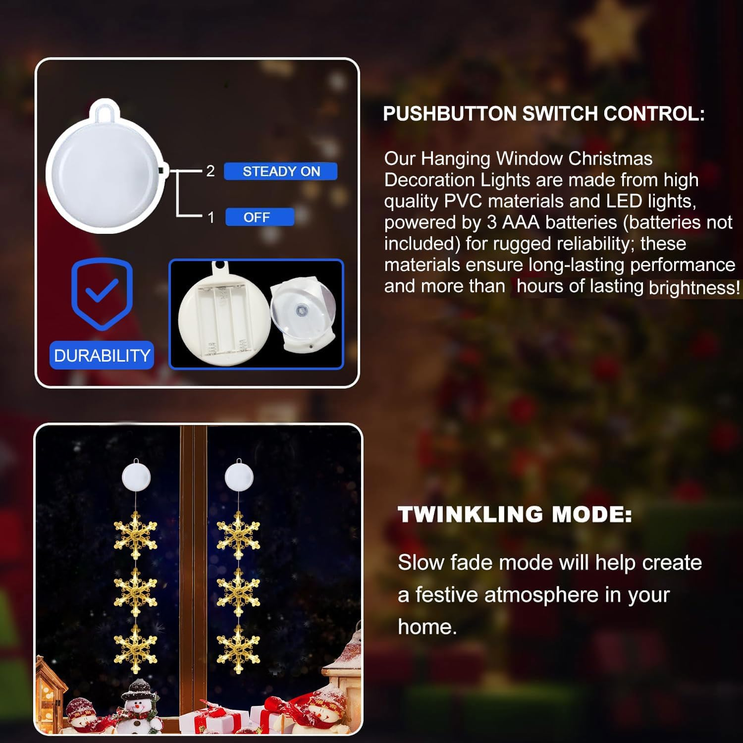 Zeilabang Kakadi Christmas Lights Window Indoor, Pack of 2 LED Christmas Lights, Christmas Decorative Window Light, LED Hanging Window Light for Christmas Decoration, Balcony, Festival, Party, Wedding image number 4