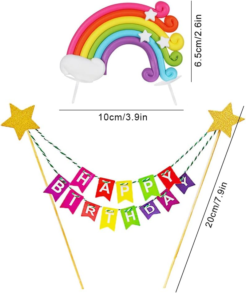 Xihuimay 15Pcs Cake Topper Set: Happy Birthday Banner, Rainbow, Cloud, Star & Balloon Picks for Boys & Girls Birthday Party Decoration image number 2