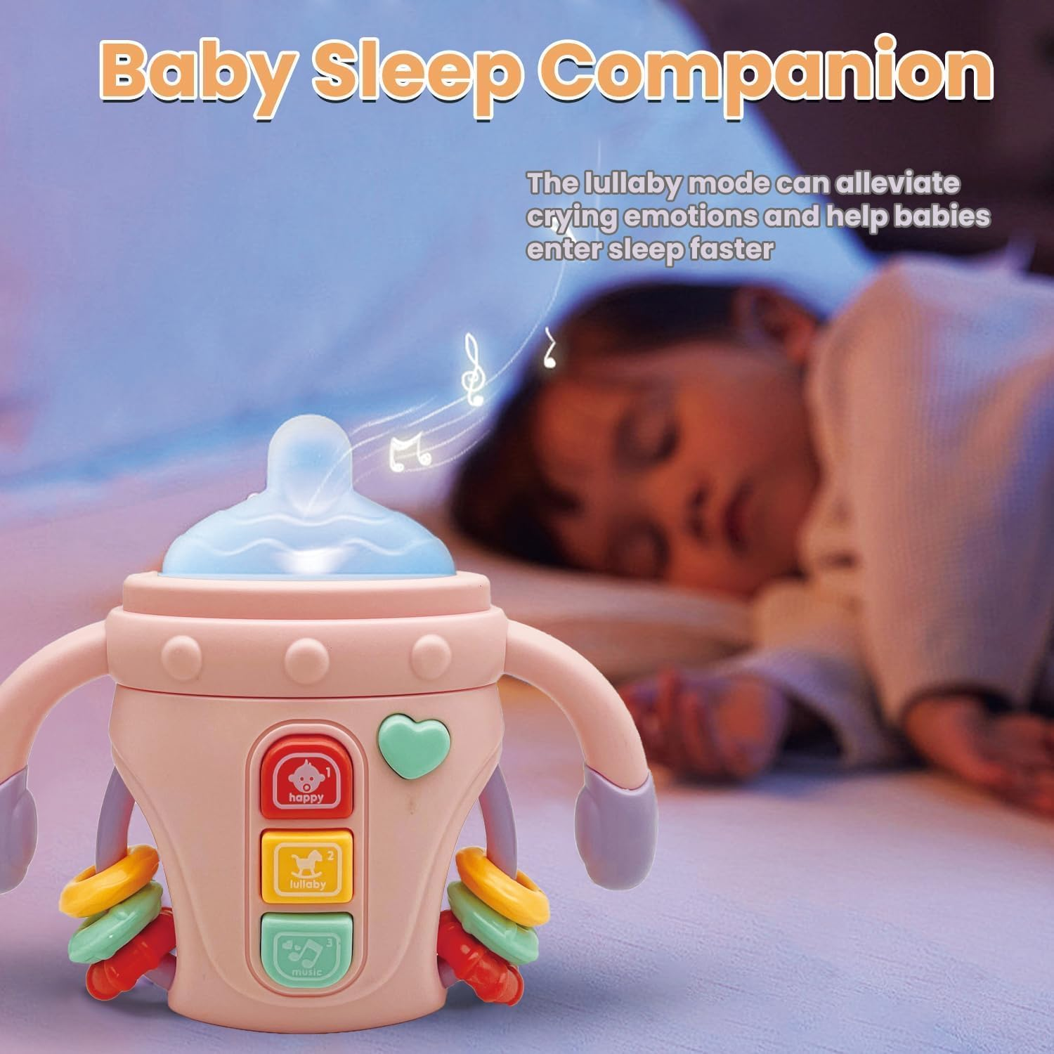 TUNJEJINY Baby Toys for 18 Months Old, Baby Musical Toys Montessori Sensory Learning Toy with Music and Lights, Rattles Grasping Shaker Toy for 18 Months+ Toddler Boys Girls (Pink) image number 2