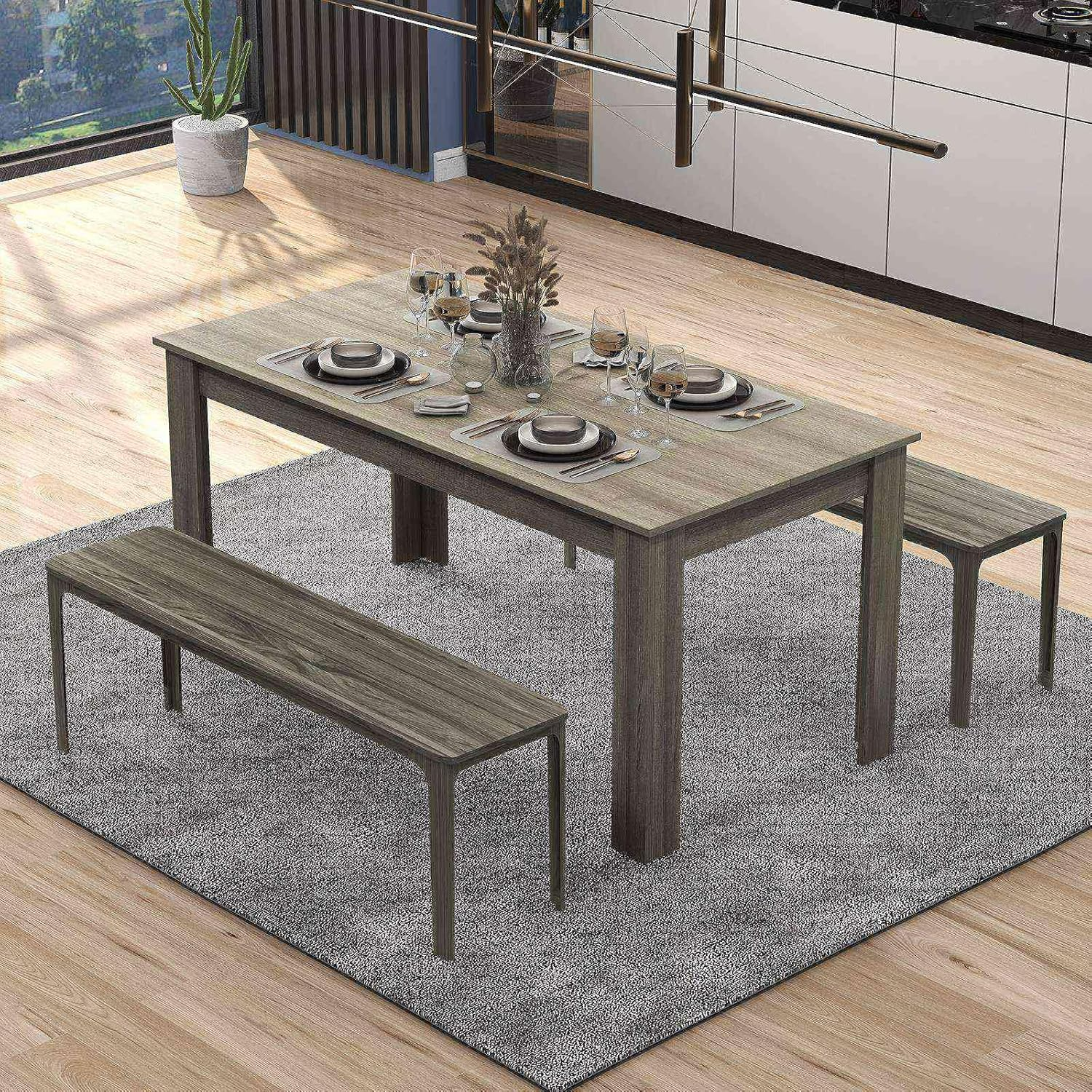 Giantex 160 CM Dining Table, Rectangular Dining Table with Sturdy L-Shaped Legs, Modern Kitchen & Dining Room Table, Seats up to 8, Woodgrain Finish - Woodgrain Finish image number 3