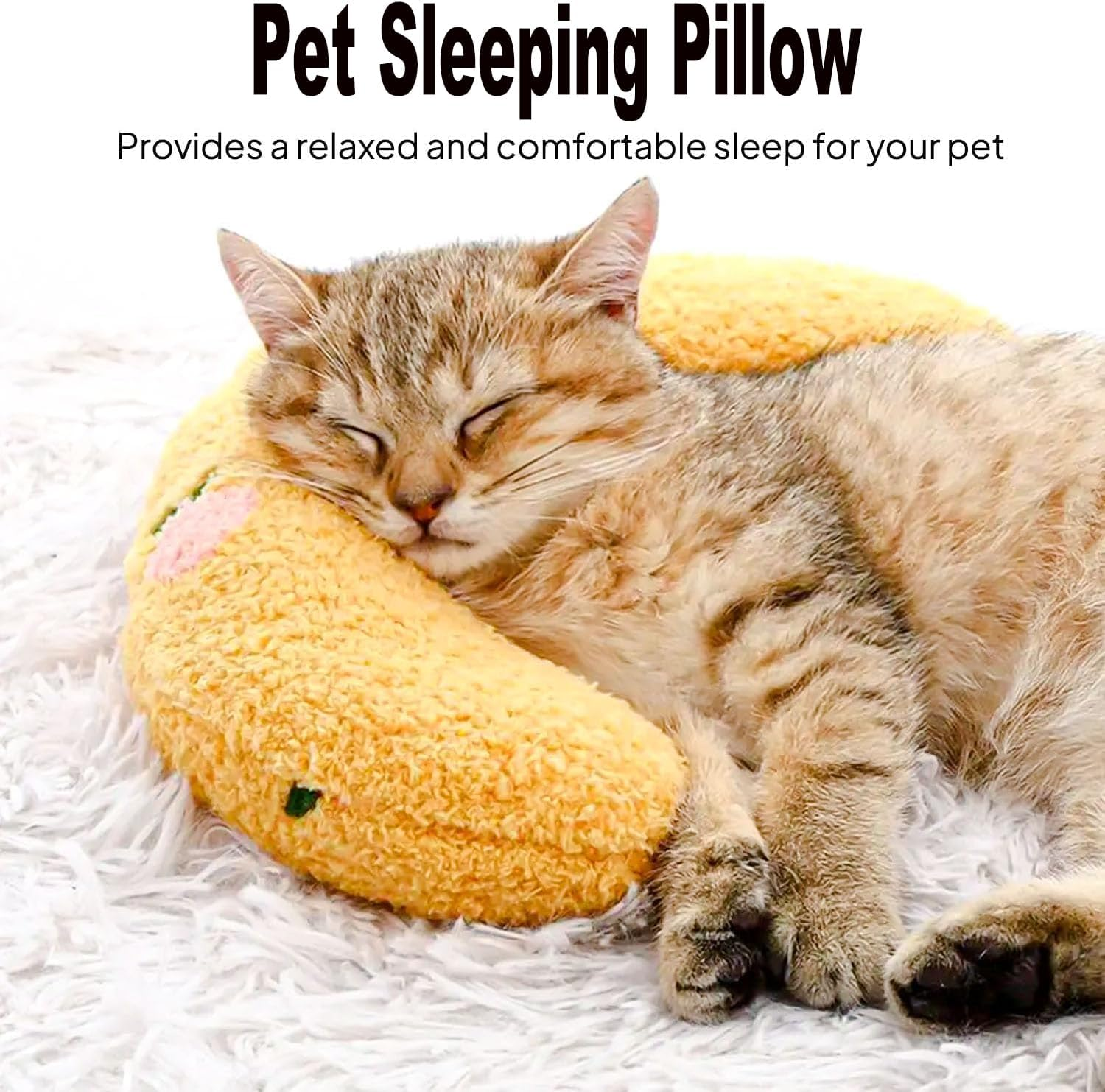 Cat Pillows for Indoor Cat and Small Dog Soft Fluffy Pet Calming Dog Pillows Half Donut Dog Cutated Calming Little for Cats and Dogs Pet Moon (Yellow) image number 6