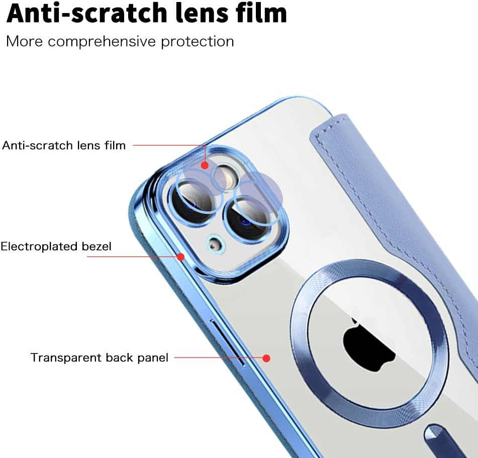 SIYOPINPFY Wallet Case for Iphone 14 Plus, [Compatible with Magsafe] Premium Flip Leather RFID Blocking Card Holder Clear Magnetic Back Cover Shockproof Case for Iphone 14 plus (Dar Peaks Blue JD) image number 5