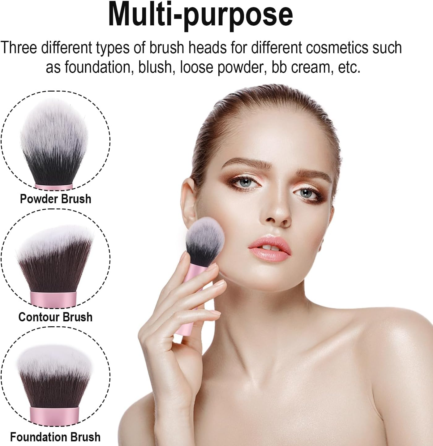 BLEMOLE 3Pcs Foundation Contour Powder Brushes Set, Travel Kabuki Makeup Brush, Kabuki Powder Foundation Sunscreen Makeup Brush image number 6