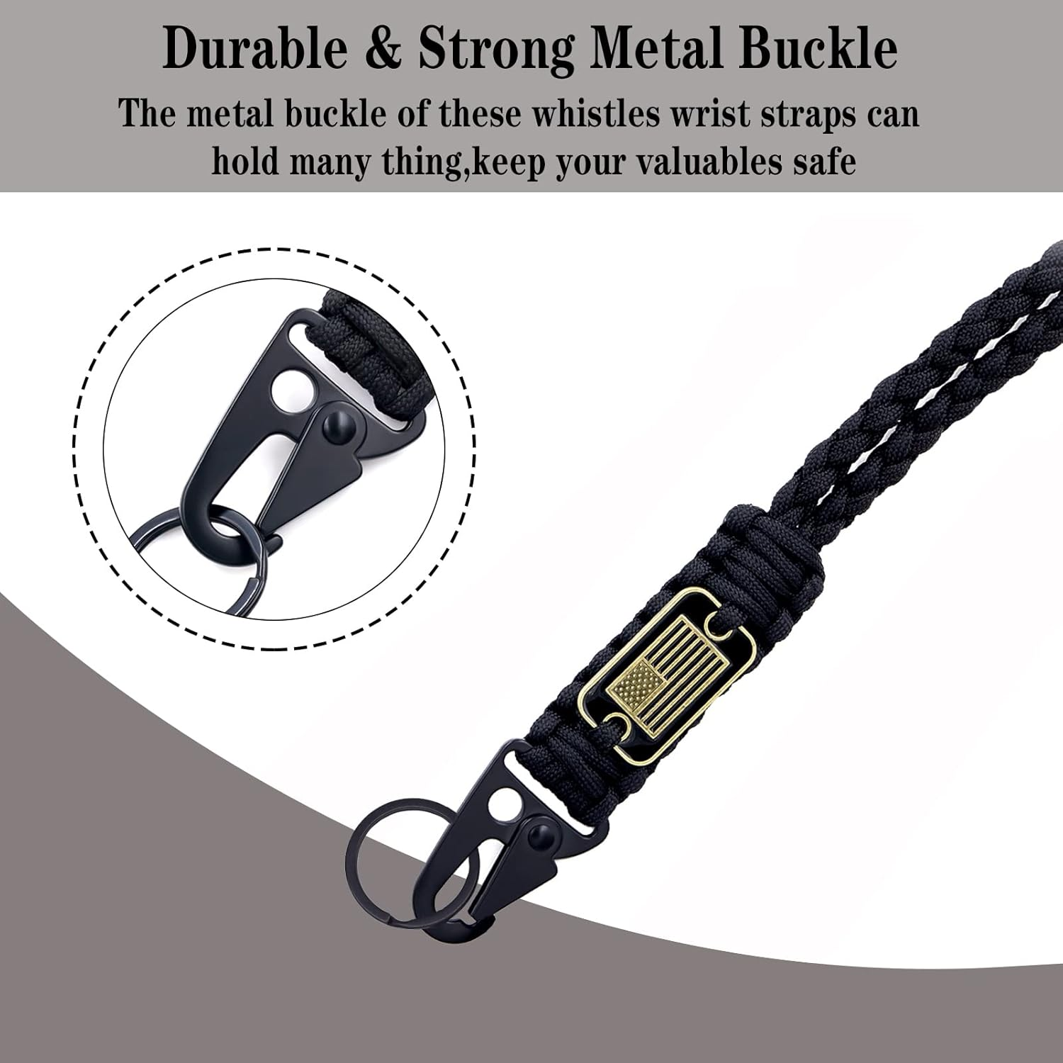 Heavy Duty Braided Paracord Lanyard Keychain with USA Flag, Parachute Rope Necklace Keychains, Braided Strong Lanyard image number 5