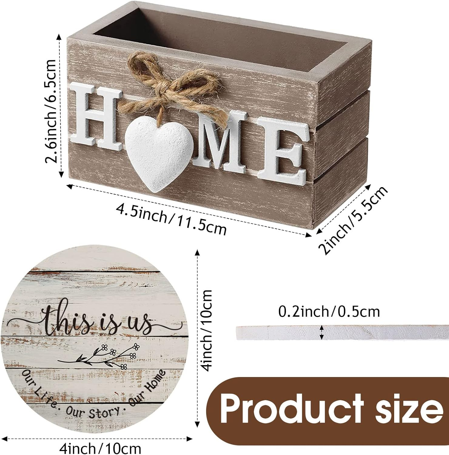 Queekay Housewarming Gifts for Home Decoration Wooden Heart Coasters Drinks Set of 6 Farmhouse with Holder Funny Family Friend Coffee Table Protection, 4 Inch (Brown) (Bd-Queekay-272681)