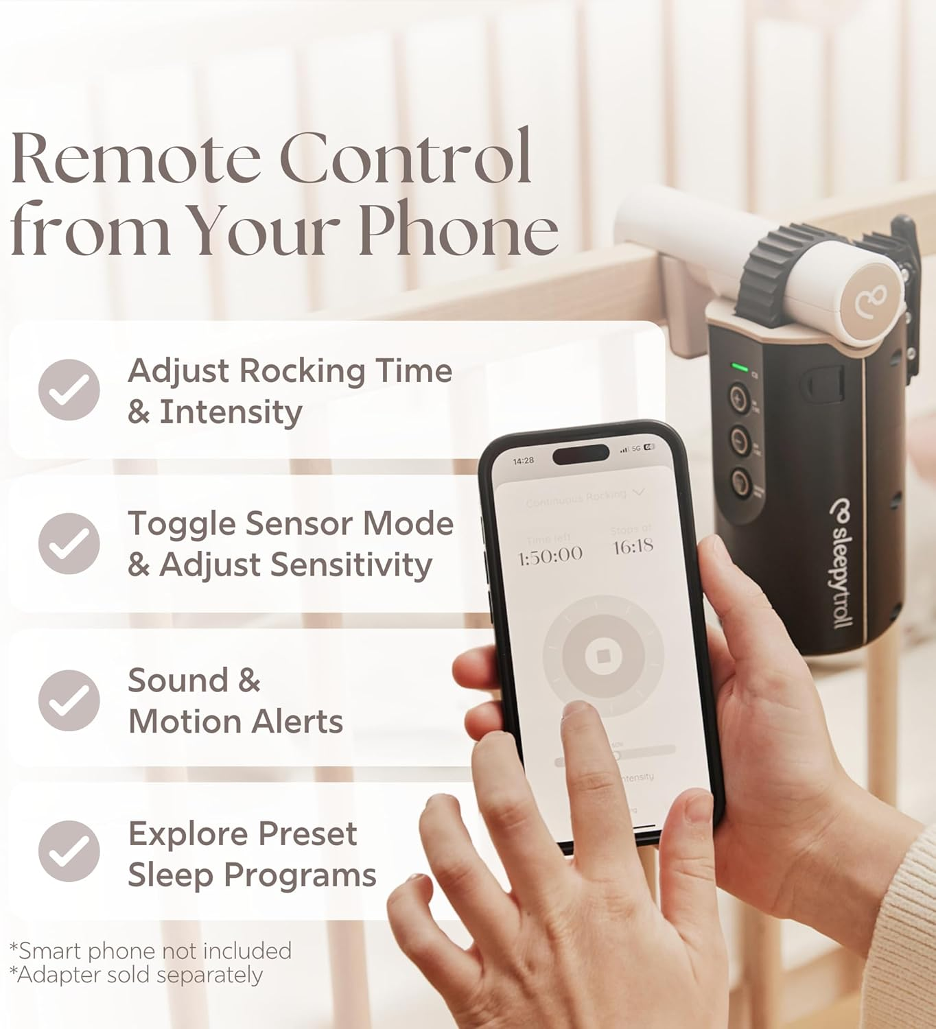 Sleepytroll Baby Rocker Gen2 | Rechargeable Rocker with Motion & Sound Sensors, App Control, 3-Hour Rocking, 12H Battery Life, CE & FCC Certified, Water-Resistant, Scandinavian Design image number 6