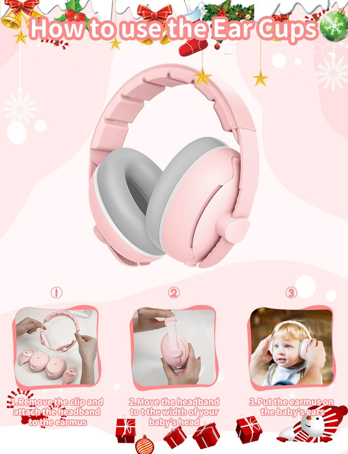Baby Ear Muffs, 2-In-1 Baby Noise Canceling Headphone, Hearing Protection for Babies 0-48 Months, Adjustable Headband image number 6