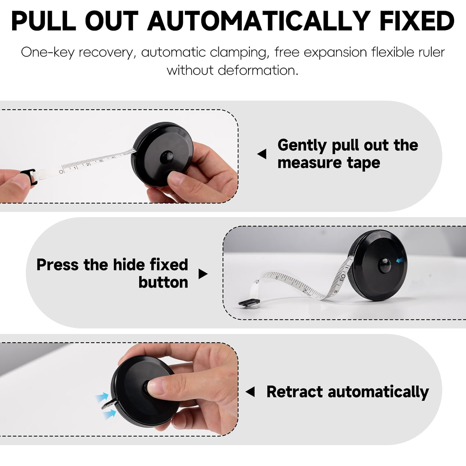 1 Pack Soft Tape Measure Retractable Measuring for Body Fabric Sewing Tailor,Black Sewing Tape Measures,Small Push Buttondouble Scales Rulers 79-Inch 2 Meter(Black White) image number 3