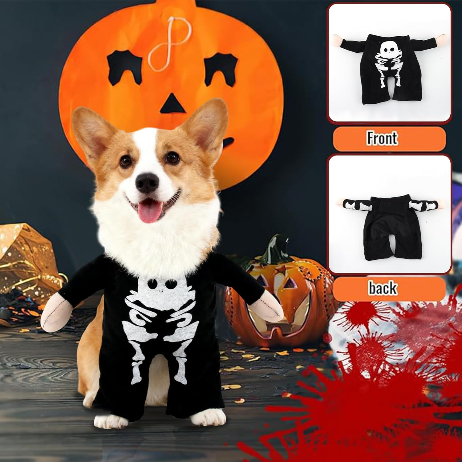 Halloween Costumes for Dogs Killer Size L, Silverchry Dog Costume, Chucky Doll Cosplay for Halloween Pet Cosplay Party (M, Skeleton) image number 3