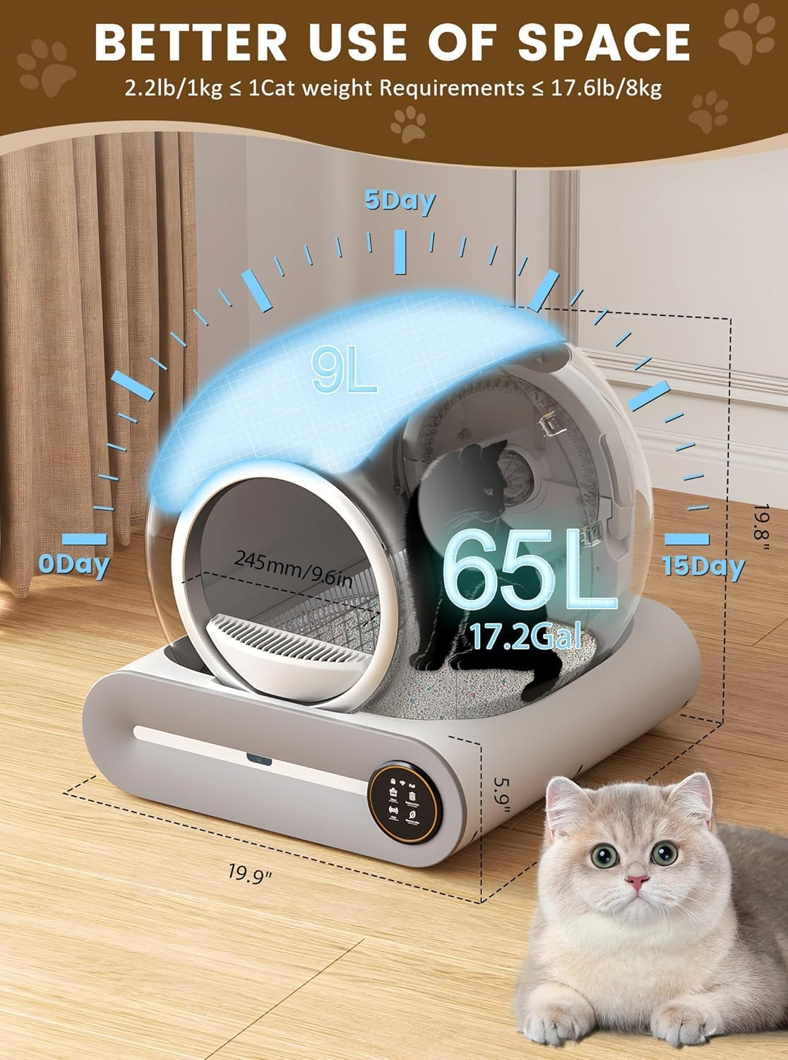 Xisiciao Automatic Cat Litter Box, 65L Large Capacity, Self Cleaning Cat Litter Box with Wifi App Control, Auto Odor Elimination/Data Tracking image number 4