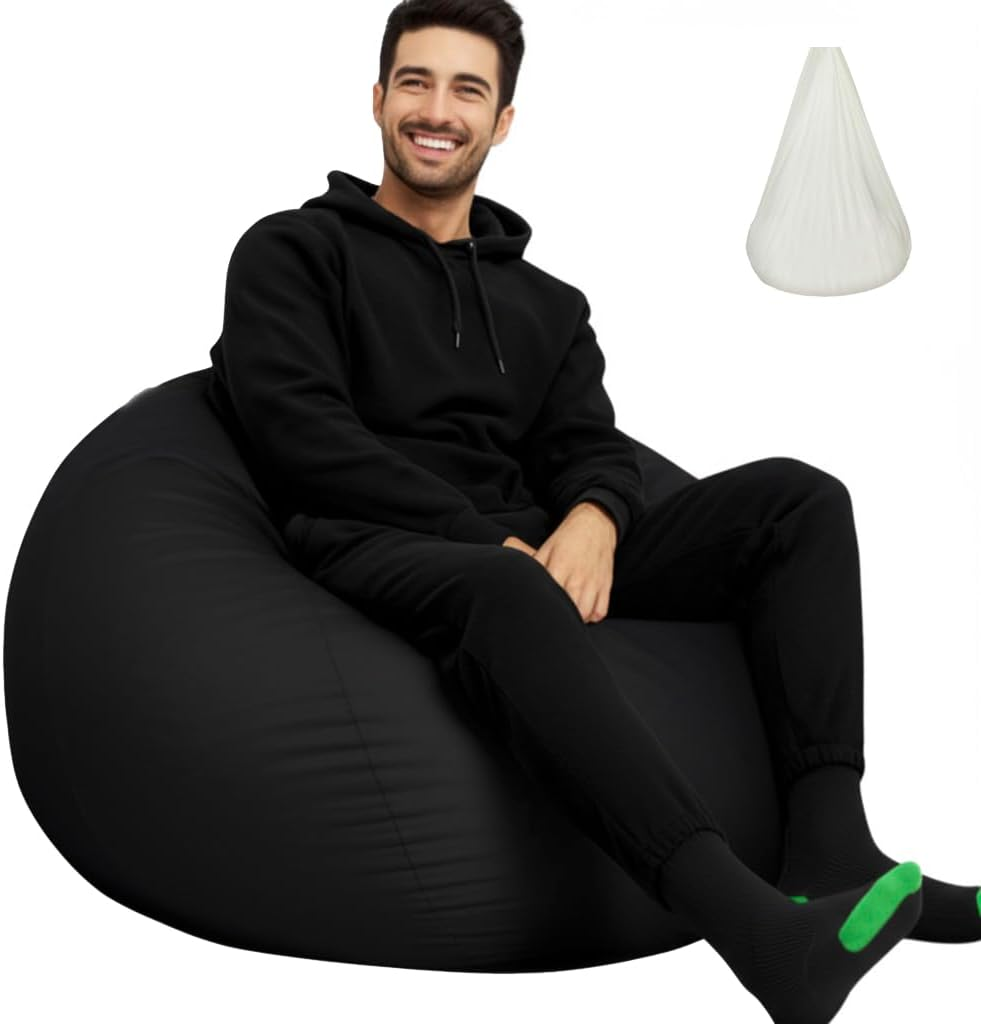 Beanbag Chair Cover with Liner Only Removable 3Ft (No Filler) Luxurious Microfiber Suede Beanbag Cover for Adults Indoor Pear Style Large - Light Brown