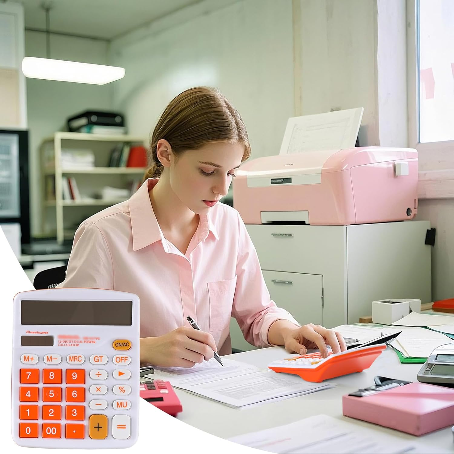 Meichoon Calculator Desktop Solar Battery Dual Power, 12 Digit Large LCD Display Financial Dedicated Calculator Large Standard Function Desktop Business Calculator for Office/Home/School KA08 Green image number 1