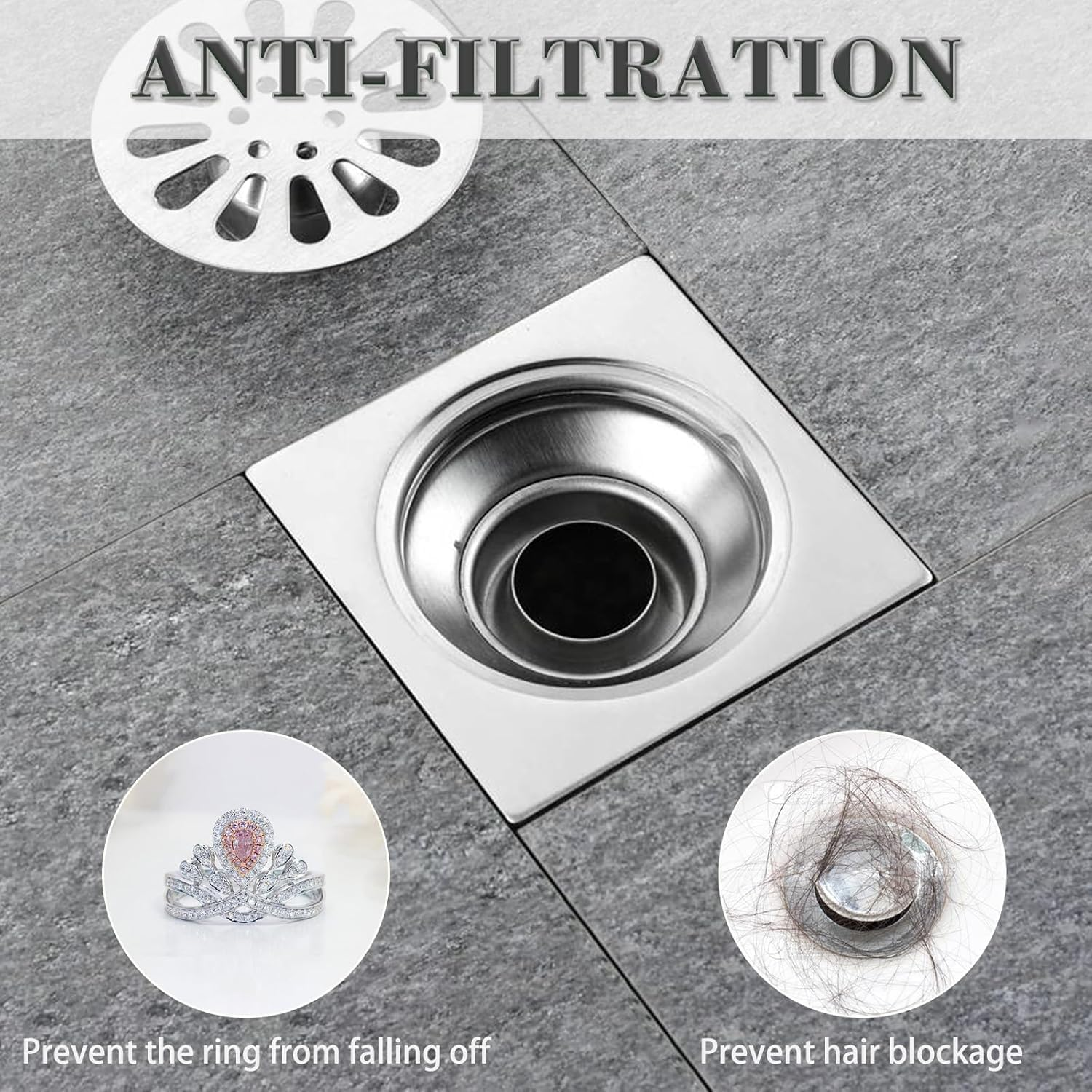 3Pcs Sink Drain Strainer，Shower Strainer Drain Hair Catcher Floor Drain Filter with Handle Stainless Steel Drainer Filter Used to Prevent Clogging of Kitchen Sinks (Silver, One Size)