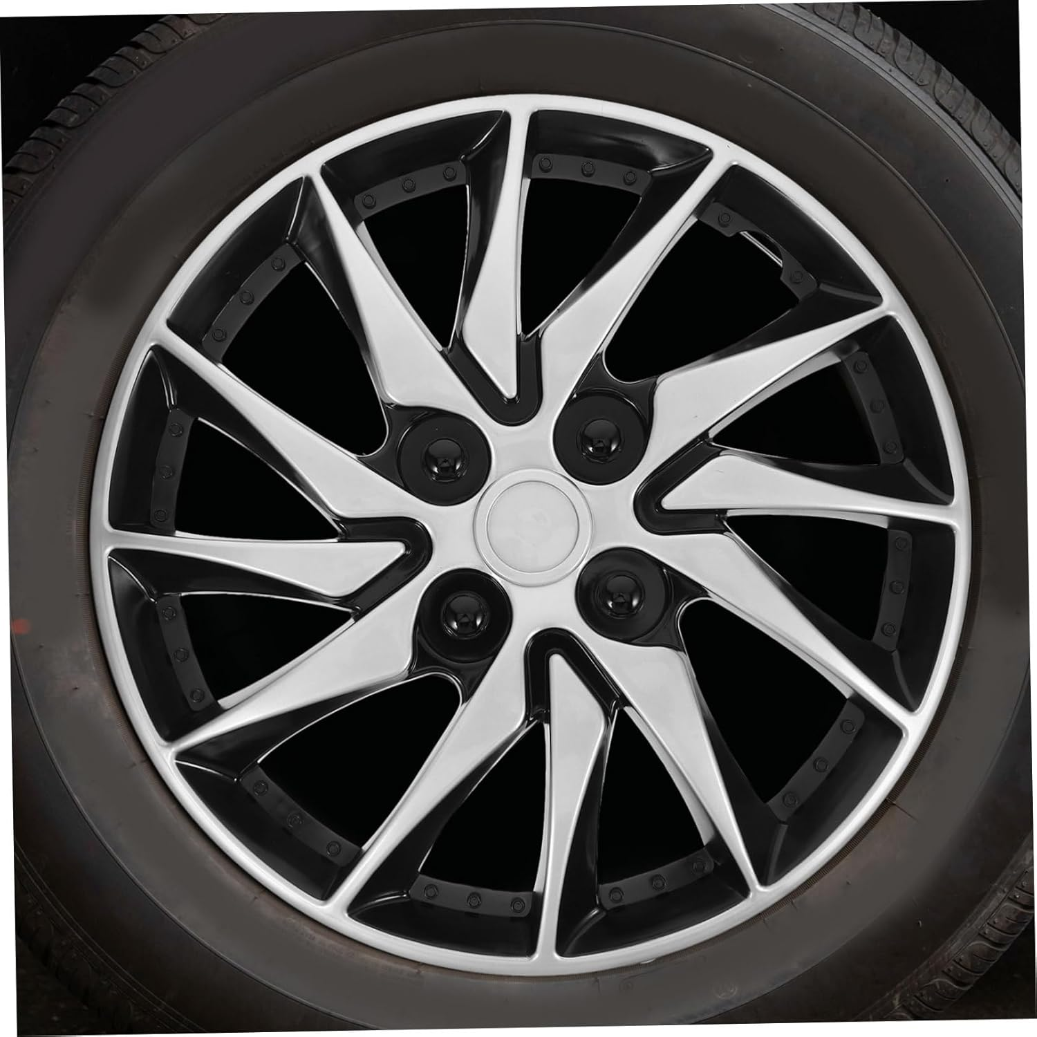 LALADEFIEE 14 Inch Silver Black Hubcap Cover for Car Wheels, Automotive Wheel Rim Center Cap, Compatible with Trucks and Suvs, Sturdy Decorative Car Hub Case for Road Use