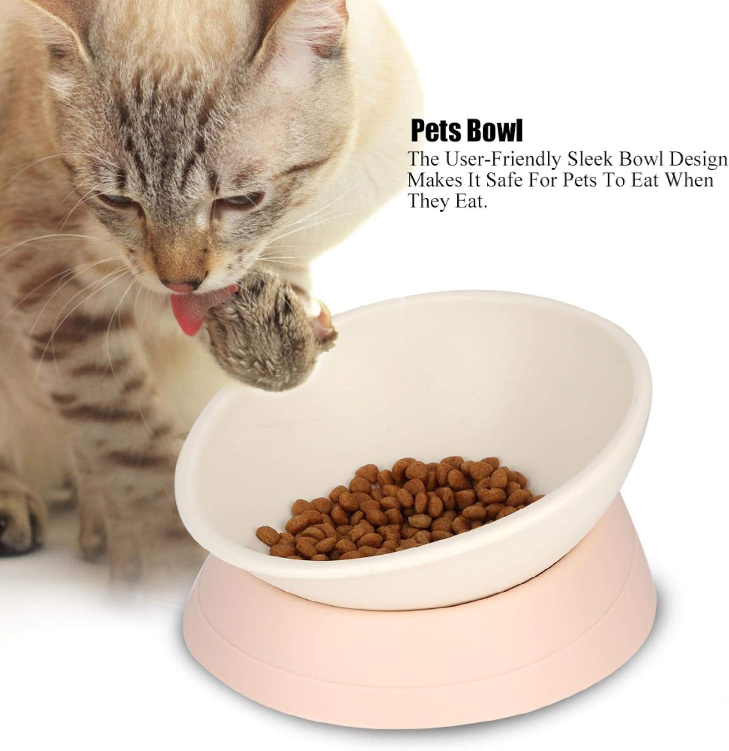EVTSCAN Pets Dog Cat Bowl, Raised Cat Food Water Bowl, Detachable Elevated Stand Pet Feeder Bowl, No-Spill, 0-30&deg;Adjustable Tilted Pet Bowl(白色) image number 1