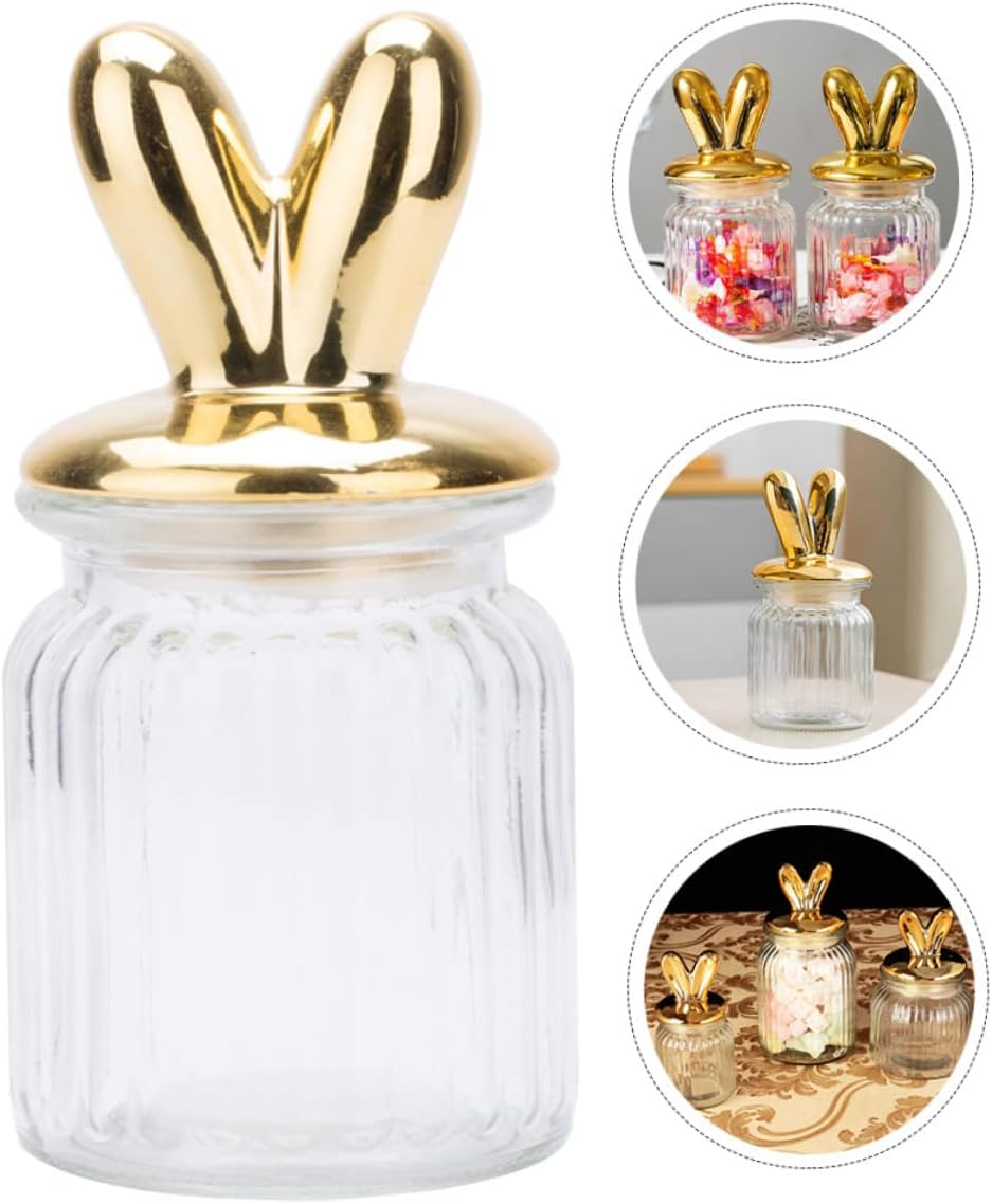 MUCKLILY Bunny Ears Glass Storage Container Airtight Canister for Loose Tea Dry Fruits Snacks Decorative Kitchen Organizer Sealed Lid for Home image number 5