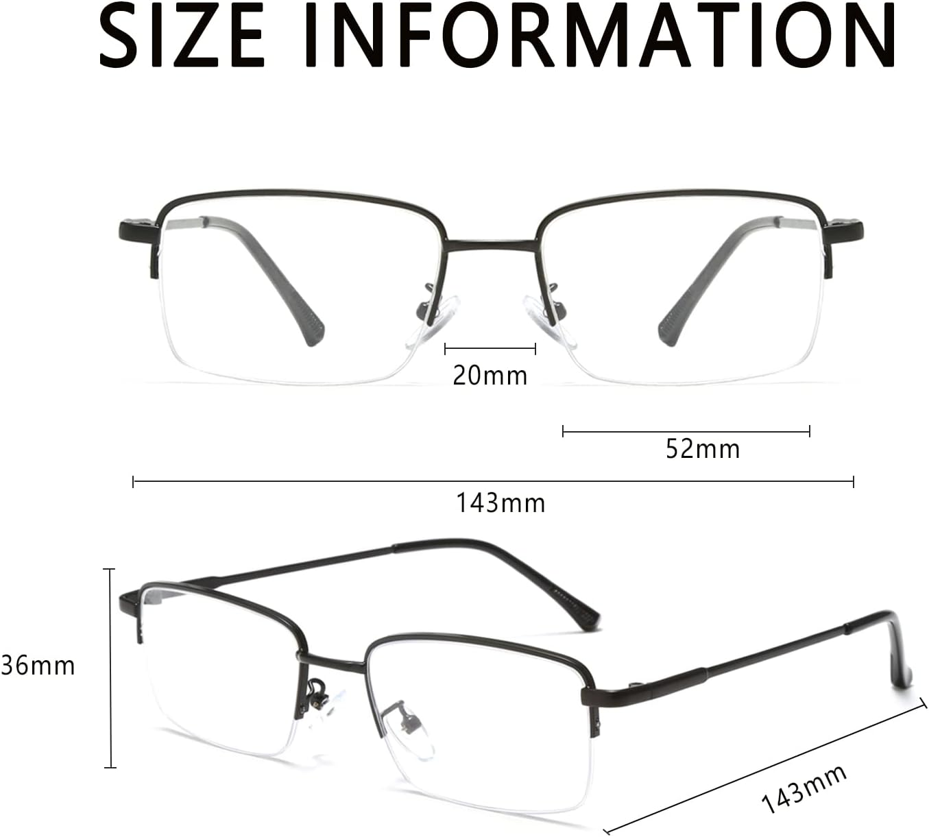 LJCZKA Half Frame Blue Light Blocking Glasses for Men Women, Rectangular Semi Rimless Blue Light Glasses for Anti-Fatigue and Eyestrain - Brown image number 7