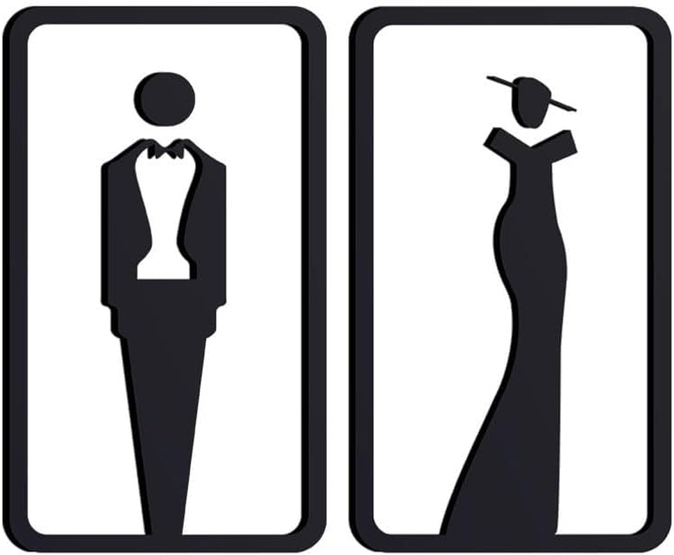 Men and Women Restroom Sign Hollow Out,Acrylic Stick Restroom Door Sign，Modern Toilet Signs for Home Office image number 3