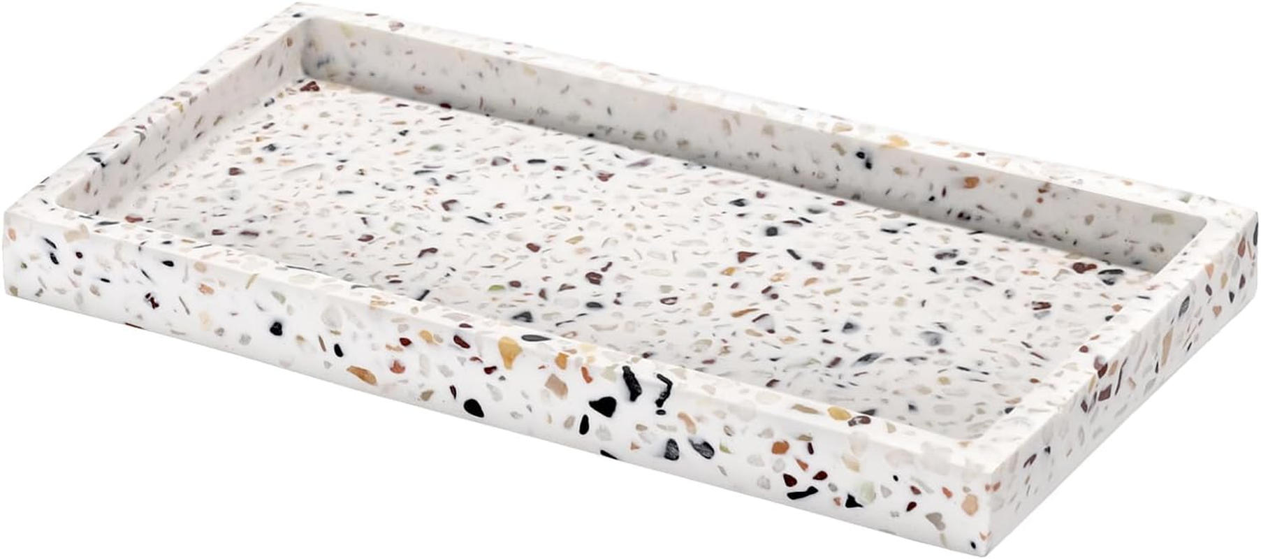 Luxspire Rectangular Non-Slip Resin Bathroom Tray Decorative Tray for Home, Living Room and Bedroom, for Jewelry, Candles and Soap, Size 20 X 10 X 1.8 Cm, Terrazzo