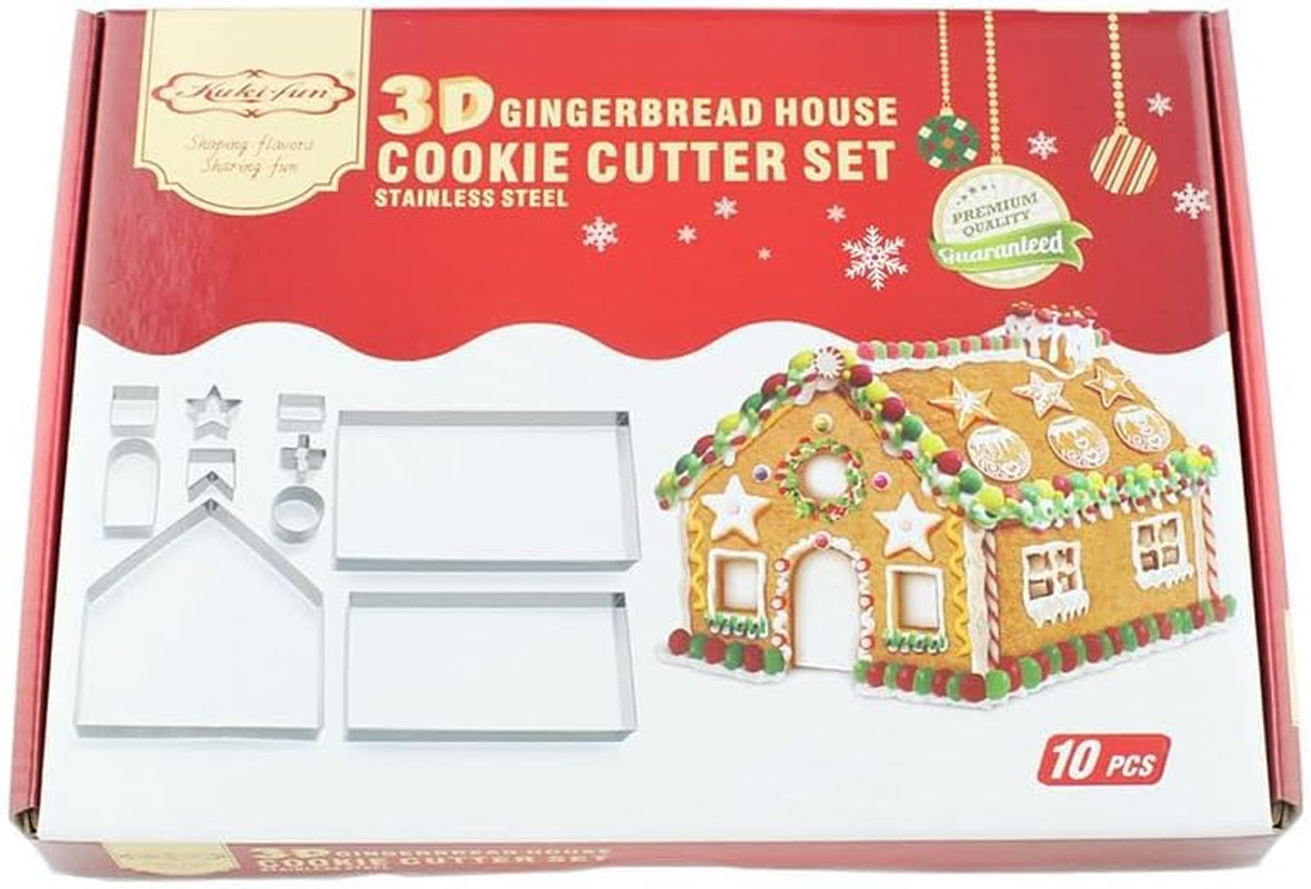 3D Christmas Gingerbread House Cookie Cutters, Stainless Steel Cartoon Biscuit Cutter Mould, DIY Baking Pastry Stainless Steel Mold for Xmas Holiday Thanksgiving image number 4