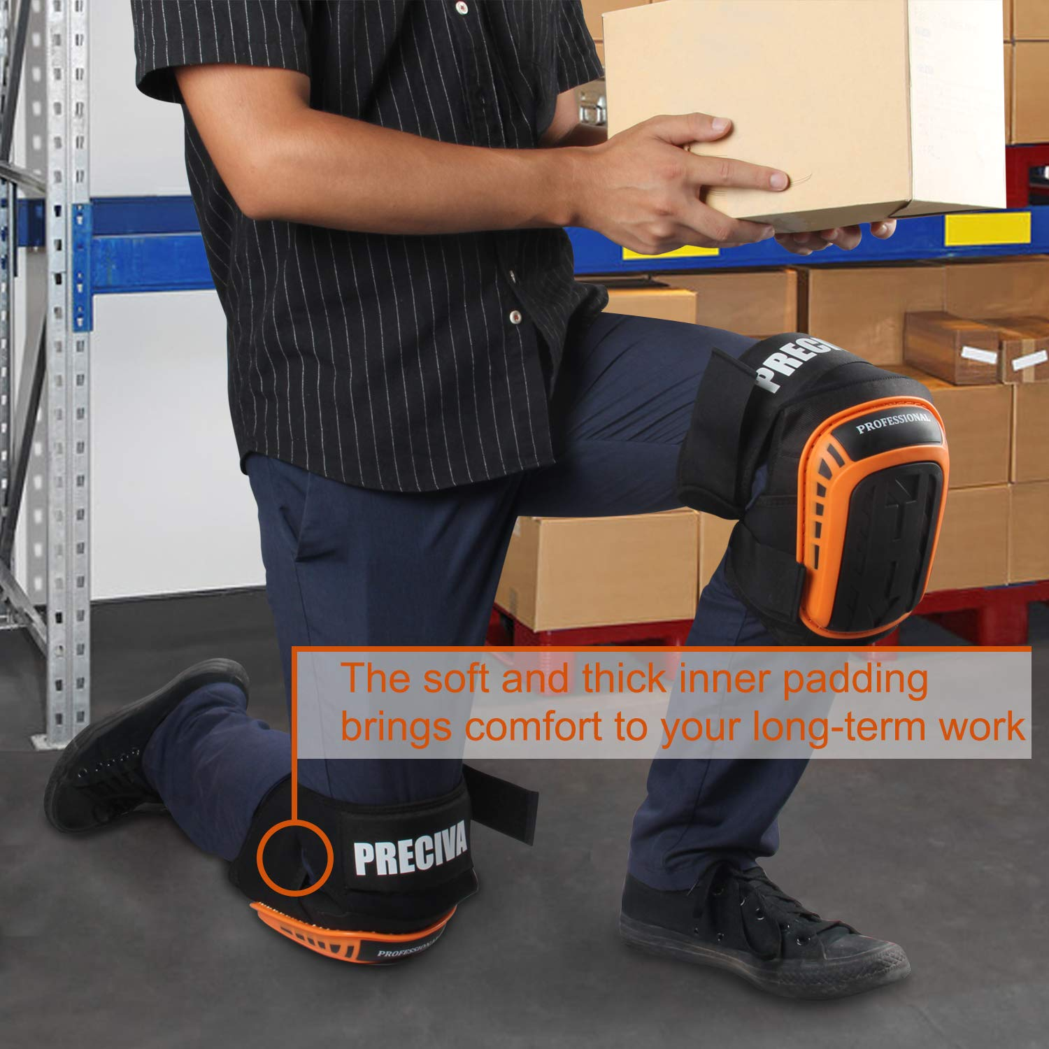 Knee Pads for Work, Preciva Construction Gel Knee Pads Tools, Heavy Duty Comfortable Anti-Slip Foam Knee Pads for Cleaning Flooring and Garden, Strong Durable Straps, 1 Pair for Men, Women