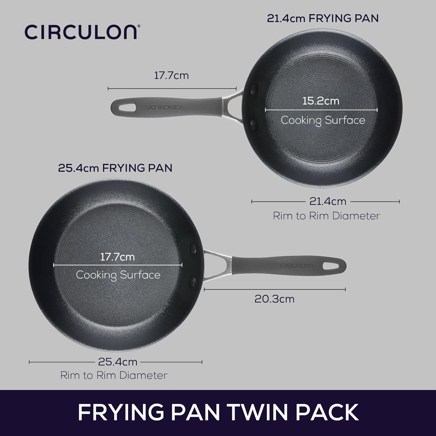 Circulon Scratch Defense Non-Stick Frying Pan Set, Induction Frying Pans with Extreme Non Stick, 21 Cm & 25 Cm, Dishwasher and Oven-Safe Cookware, Grey image number 6