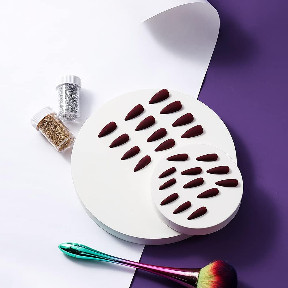 Morily 24Pcs Fake Nails Matte Pure Color Medium Long Stiletto Almond Press on Nail False Tips Artificial Finger Manicure for Women (Wine Red) - French Ombre image number 3