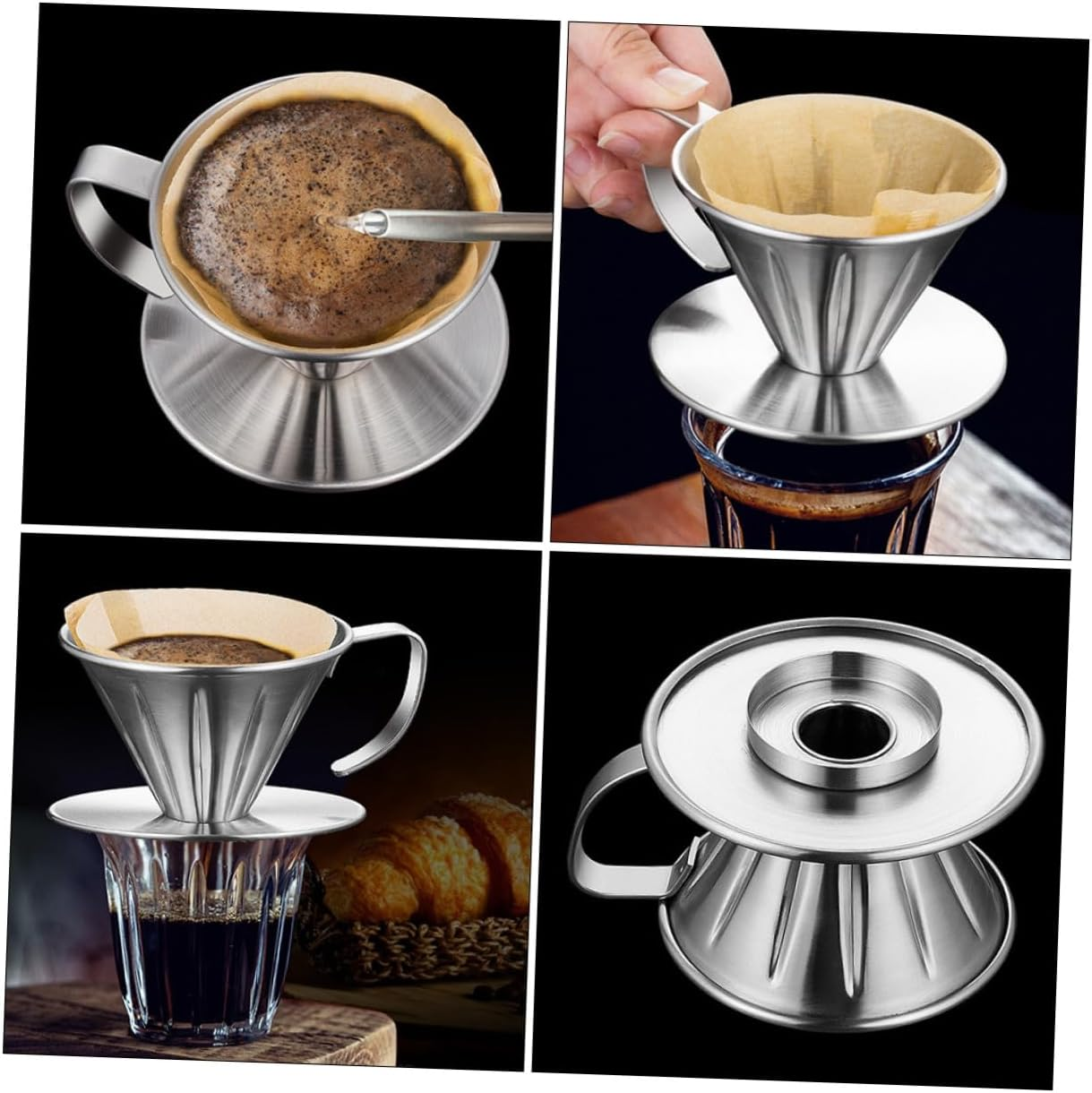 NAMOARLY Stainless Steel Coffee Dripper with Precision Filter Reusable Tea Slag Funnel Home Coffee Funnel for Manual Brewing Easy to Clean and Safe to Use image number 6