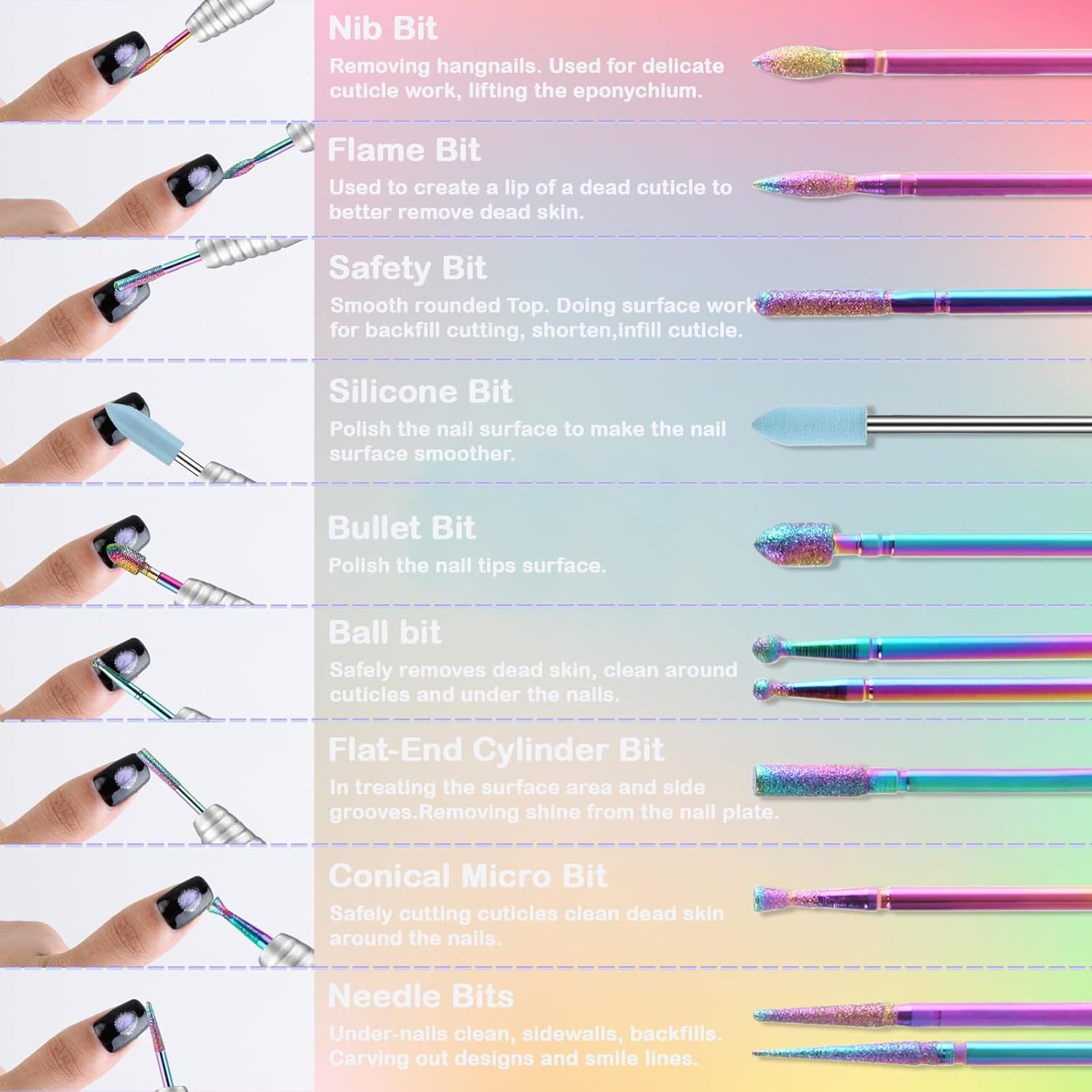 YUENTOEN 21Pcs Nail Drill Bits Set, Cuticle Efile Nail Drill Bits, Nail File Drill Bit, Polishing Ceramic Nail Drill Bits, Carbide Remover Bits for Manicure Pedicure, Home Salon image number 4