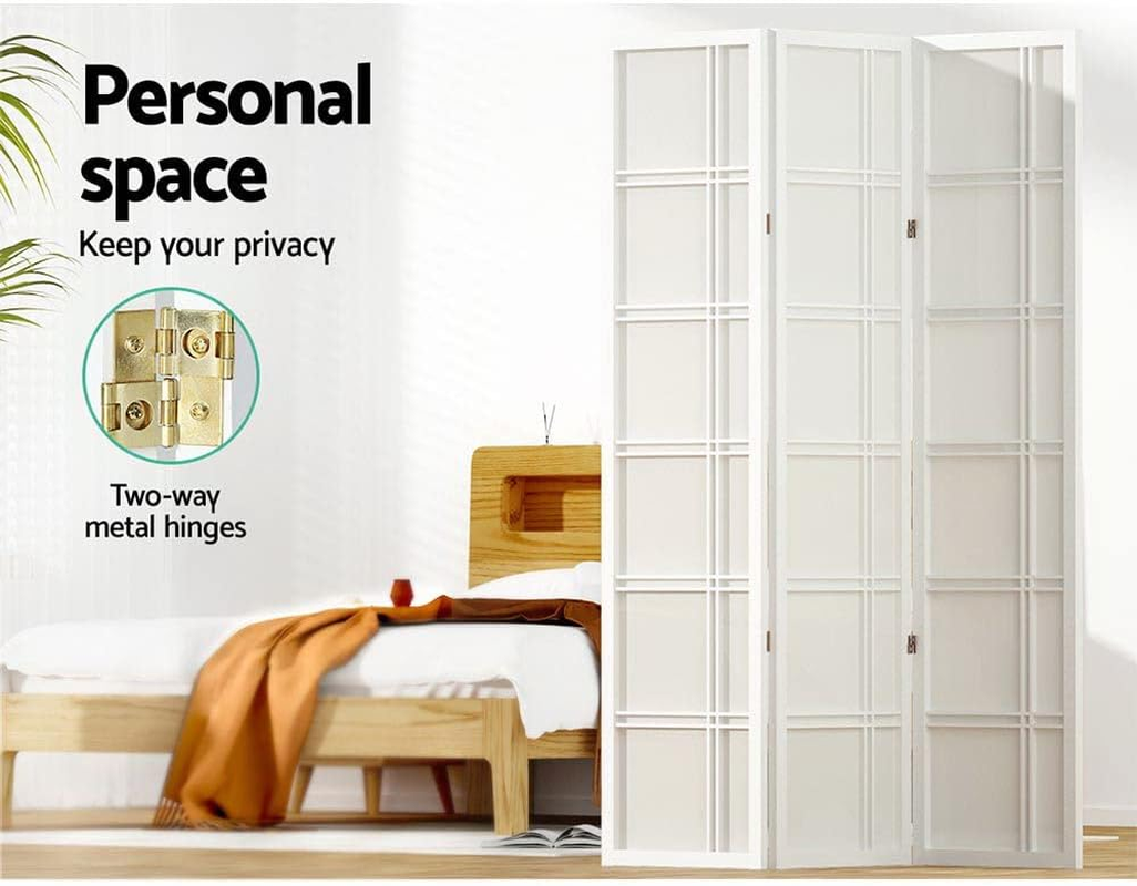 Artiss Room Divider, 3 Panel Folding Wooden Privacy Portable Screen Shelf Dividers Partition Wall Screens Home Pet Child Indoor Balcony Bedroom Furniture, Separator Water-Resistant White - White image number 2