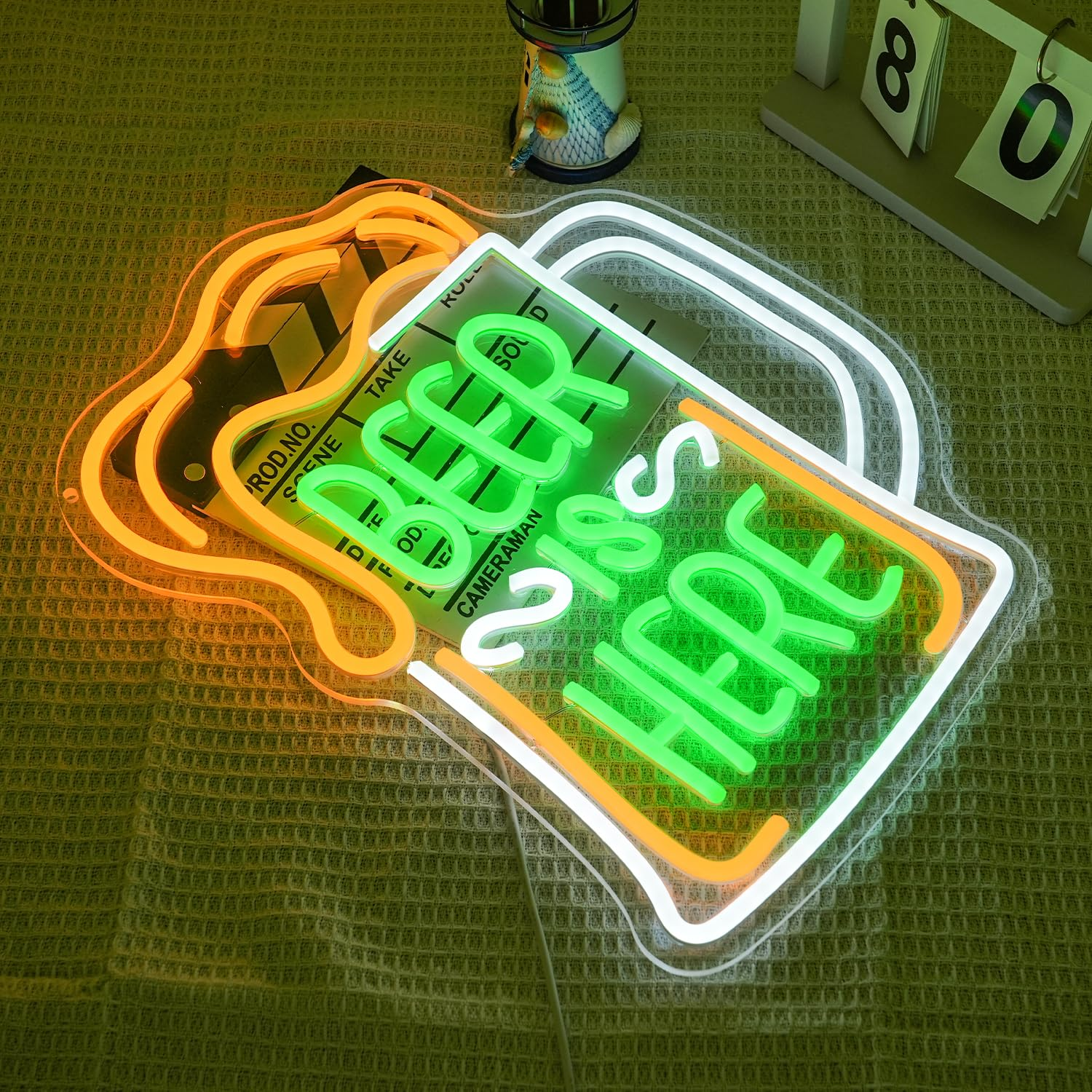 LMSIGNLY Beer Is Here Neon Sign for Wall Decor Beer Bar Neon Light Beer Glass Neon Light Sign Green Letter LED Sign for Home Nightclub Man Cave Restaurant Party - Cold Beer Open image number 2