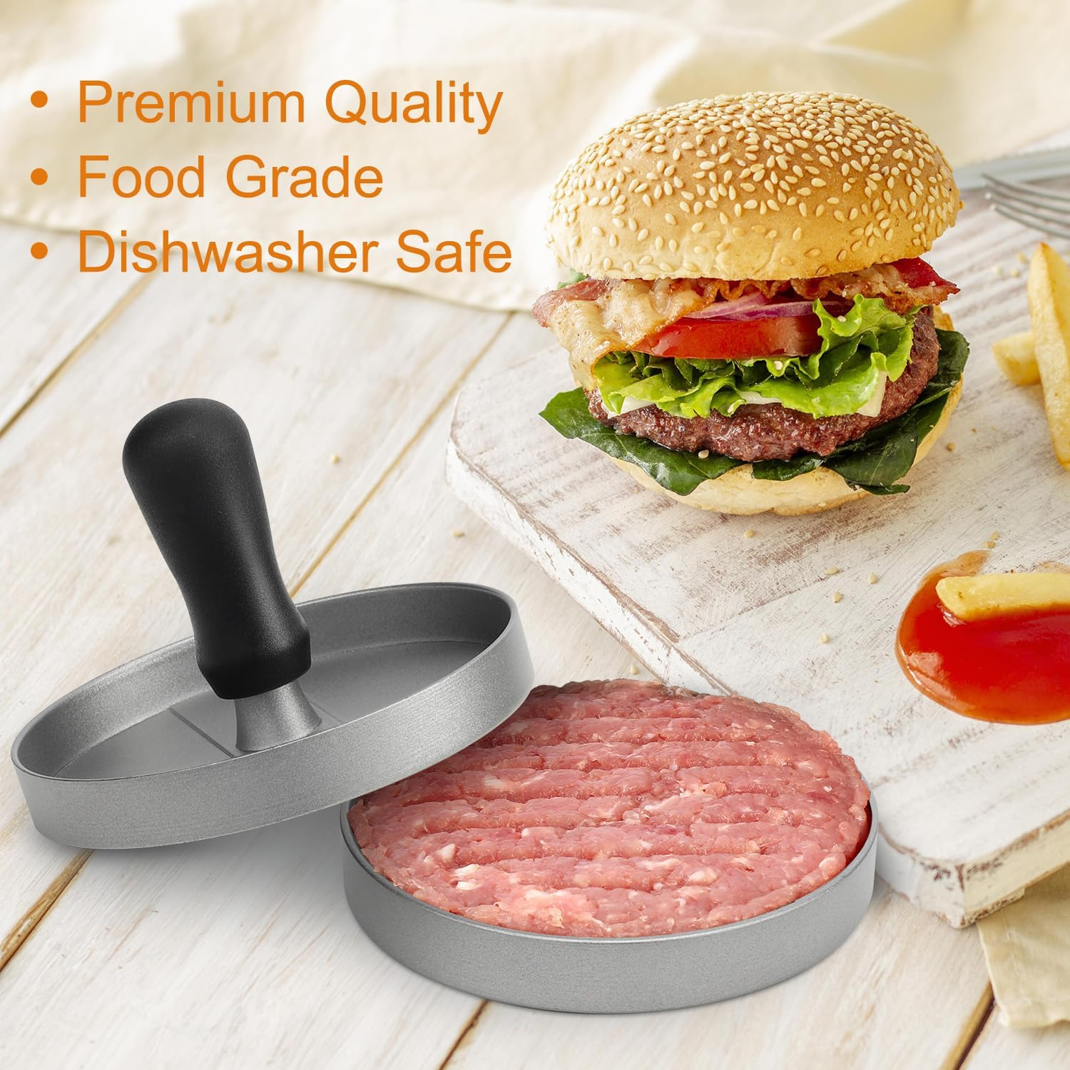 TACGEA Burger Press 150 Patty Papers, Non-Stick Hamburger Patty Maker with Wax Paper, Aluminum Burger Maker for Kitchen BBQ Grill image number 2